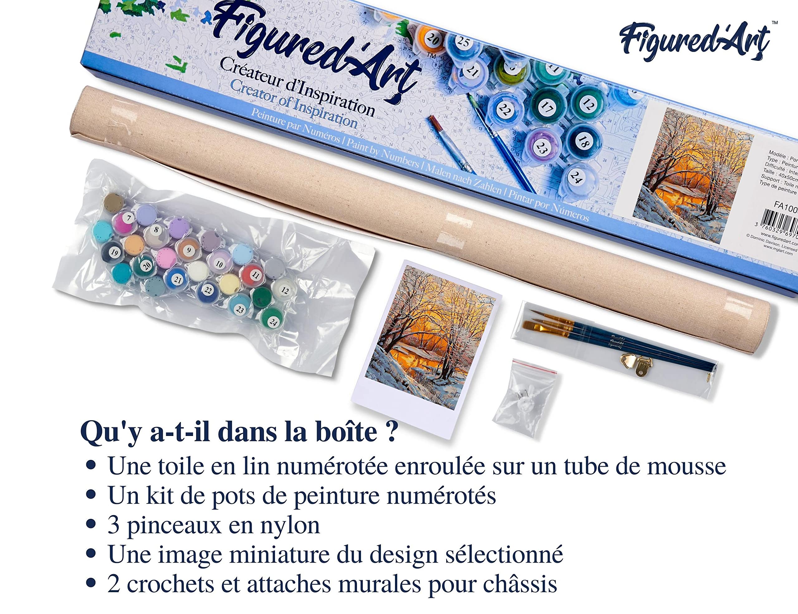Figured'Art Dipingere con i Numeri - Paint by Numbers Aria Fresca Nella Foresta Invernale, Passatempo per Adulti, Kit Completo, Hobby Creativi - Quadri fai da te 40x50cm senza cornice