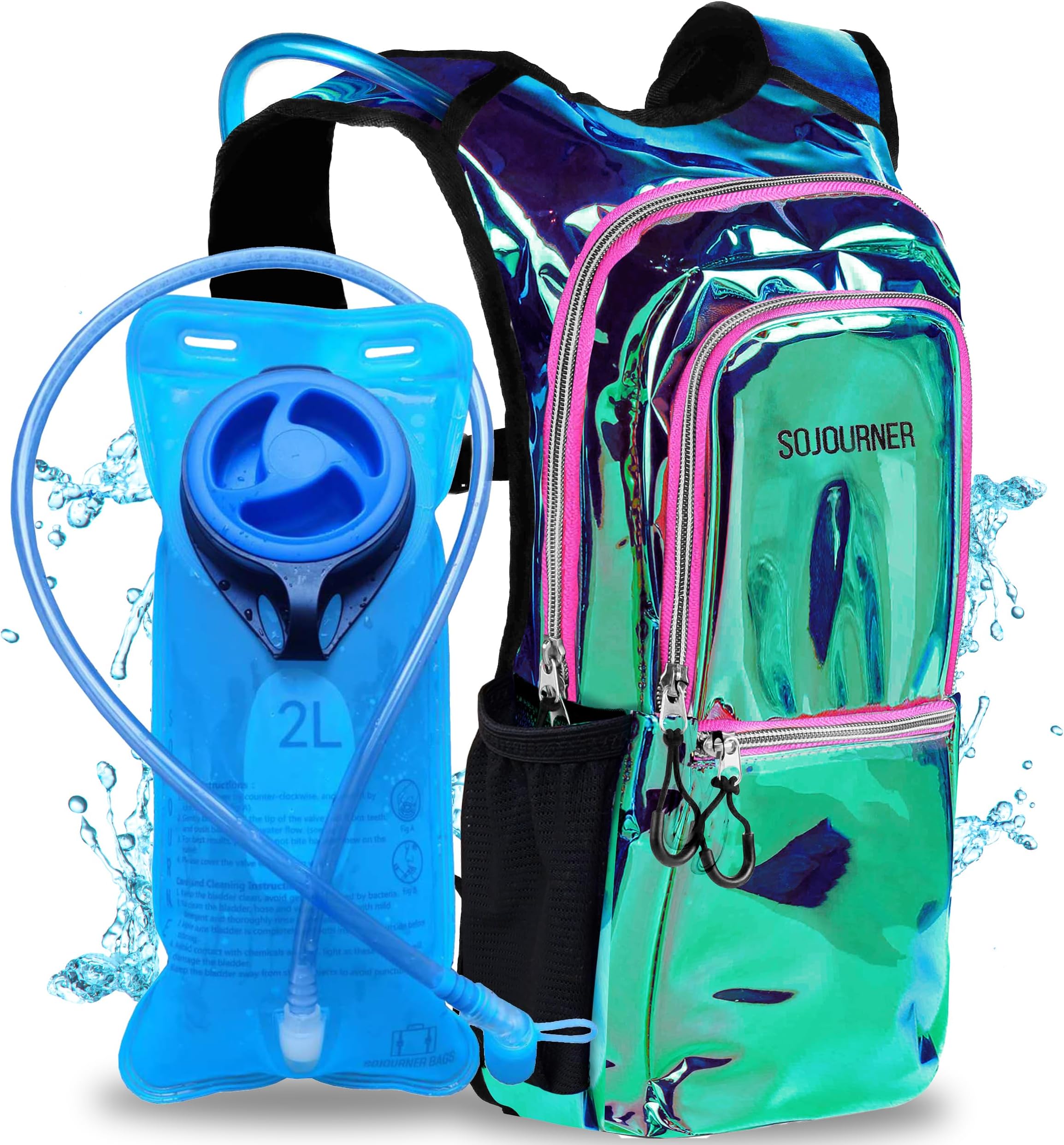 Sojourner Hydration Pack, Hydration Backpack - Water Backpack with 2l Hydration Bladder, Festival Essential - Rave Hydration Pack Hydropack Hydro for Hiking, Running, Biking, Festival Gear