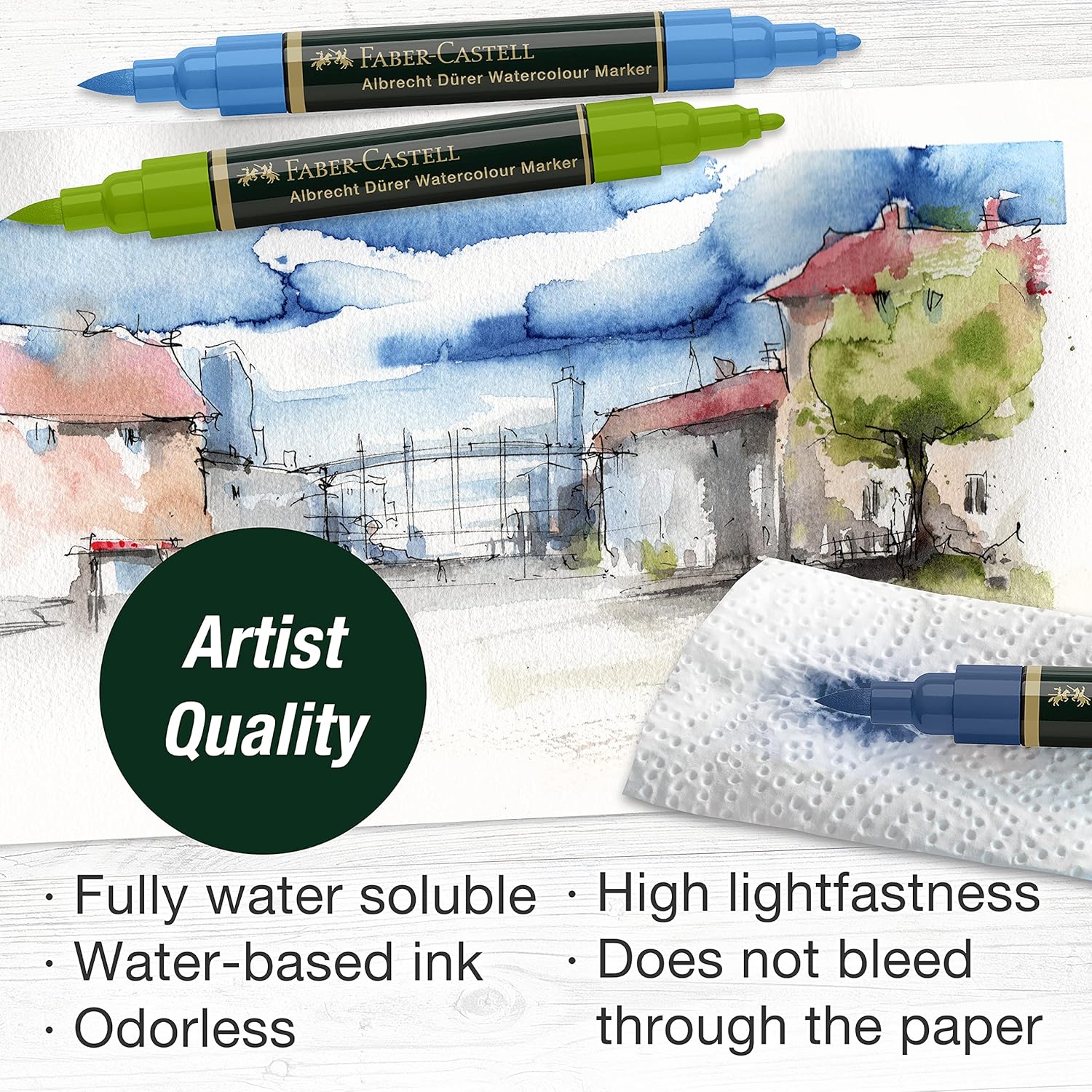 Faber-Castell Albrecht Durer Watercolor Markers - Urban Sketching - Wallet of 5, Watercolor Brush Markers