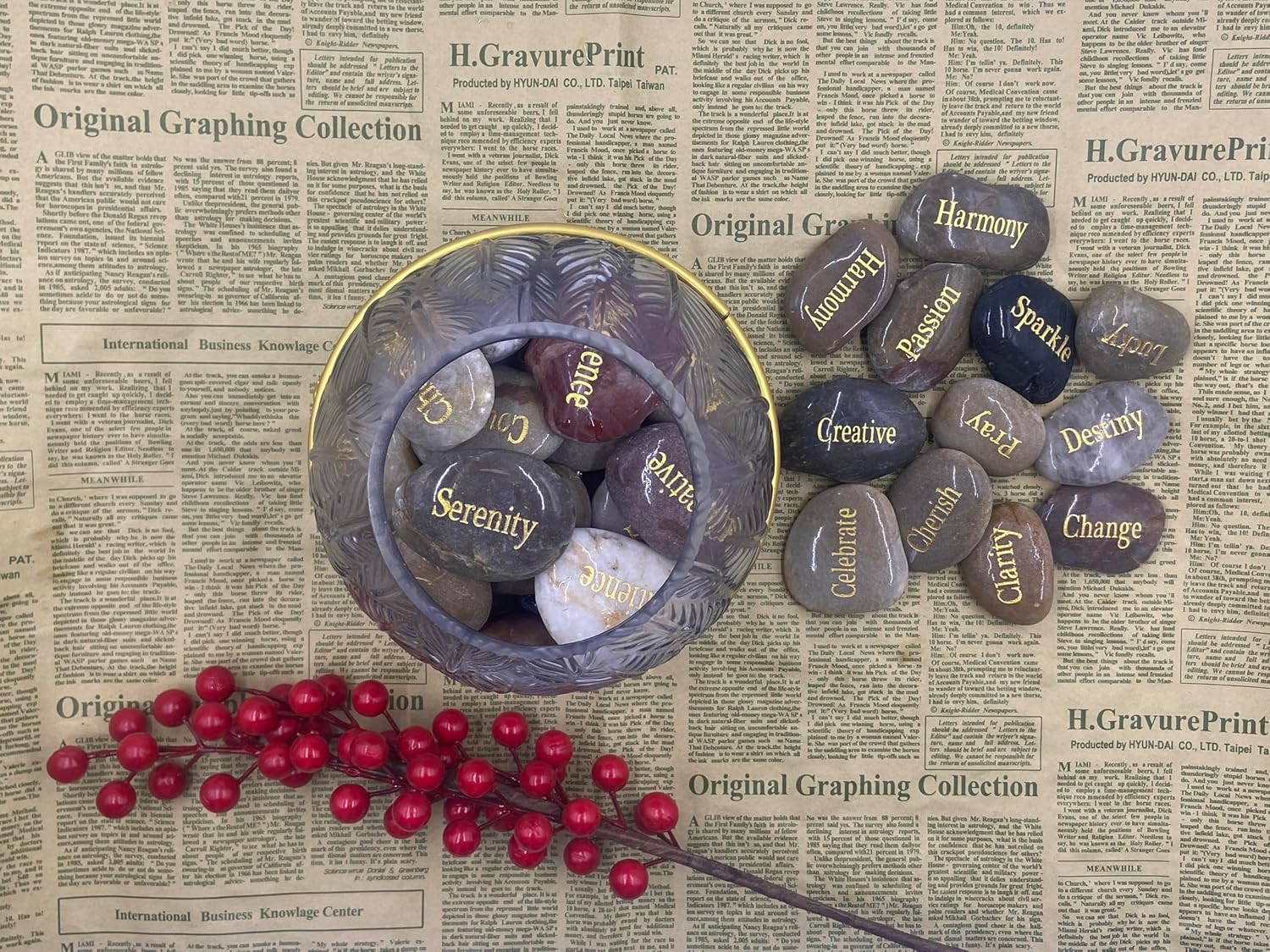 50pcs Engraved Inspirational Stones with Inspiring Prayer Words,Encouragement Stones for Family and Friends.New Words.