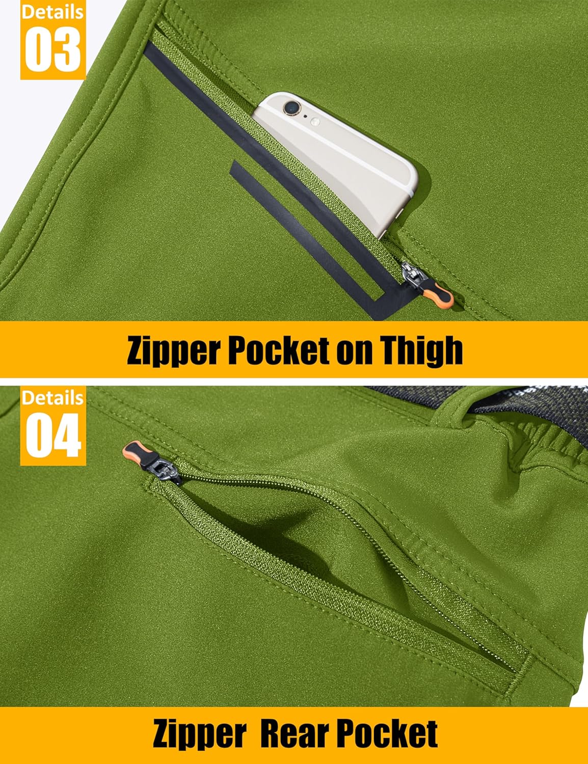 MAGCOMSEN Men's Winter Pants Fleece Lined Ski Snow Pants Water Resistant 4 Zip Pockets Outdoor Pants - Image 7