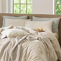 Vista 5 de MooMee Ropa de Cama Fundas de Almohada de Cuadros Vichy Paquete de 2 100% Algodón Lavado con Textura Tipo Lino Transpirable Duradero Suave Cómodo