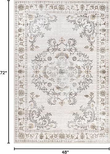 Miniatura 2 de nuLOOM Arwen - Alfombra vintage tradicional y ultrafina, lavable a máquina, 4 x 6, beige