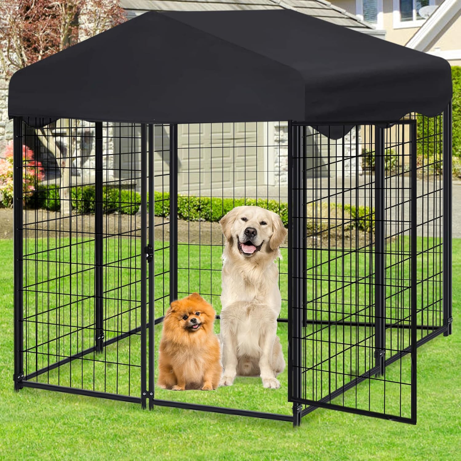Dog Kennel Outdoor, Dog Kennel Outside with Roof for Dogs 4.2x4x4.5Ft Dog Cage for Outside Pet Dog Run Enclosures UV-Resistant Waterproof Cover and Lock