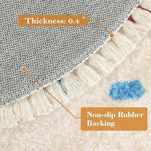 Miniatura 3 de Lukinbox Alfombras de baño bohemias, alfombra redonda lavable de 2 pies, alfombra circular suave para dormitorio con flecos, alfombra pequeña