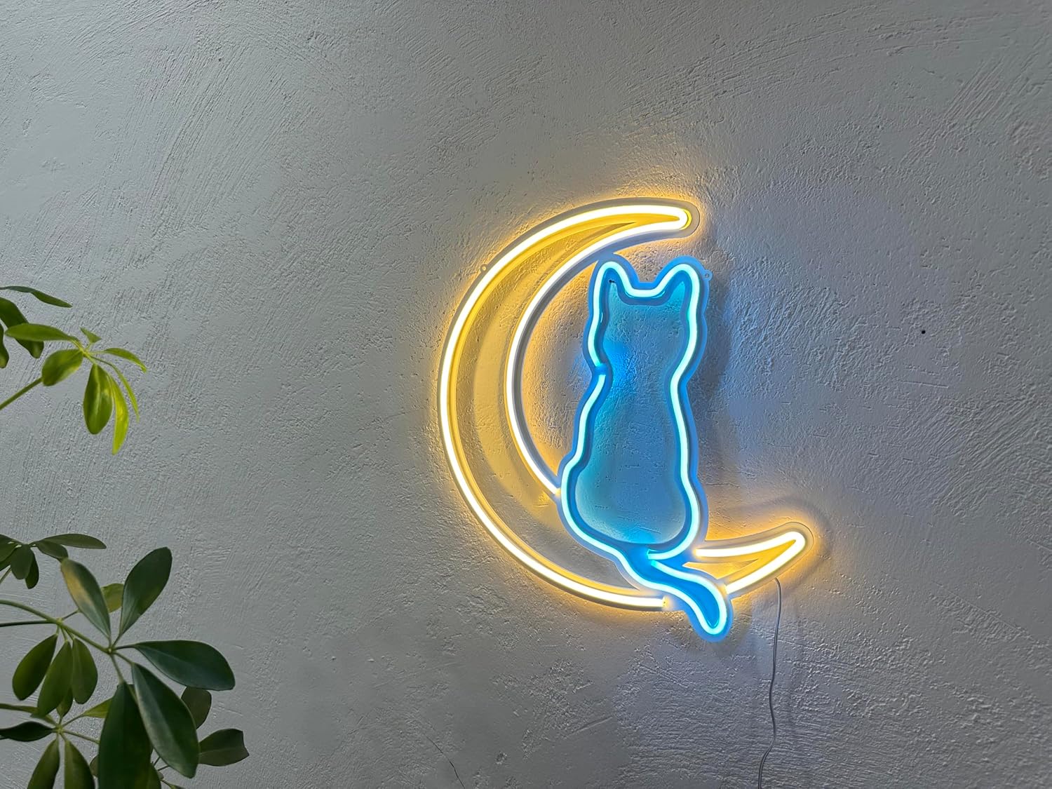 Moon and Cat Wall Sign, Neon Metal Wall Art, Animal Neon Sign, Cat Wall Decor, Led Wall Sign, LED Light Decor, Home Office Living Room Wall Decor (Without Remote Control)