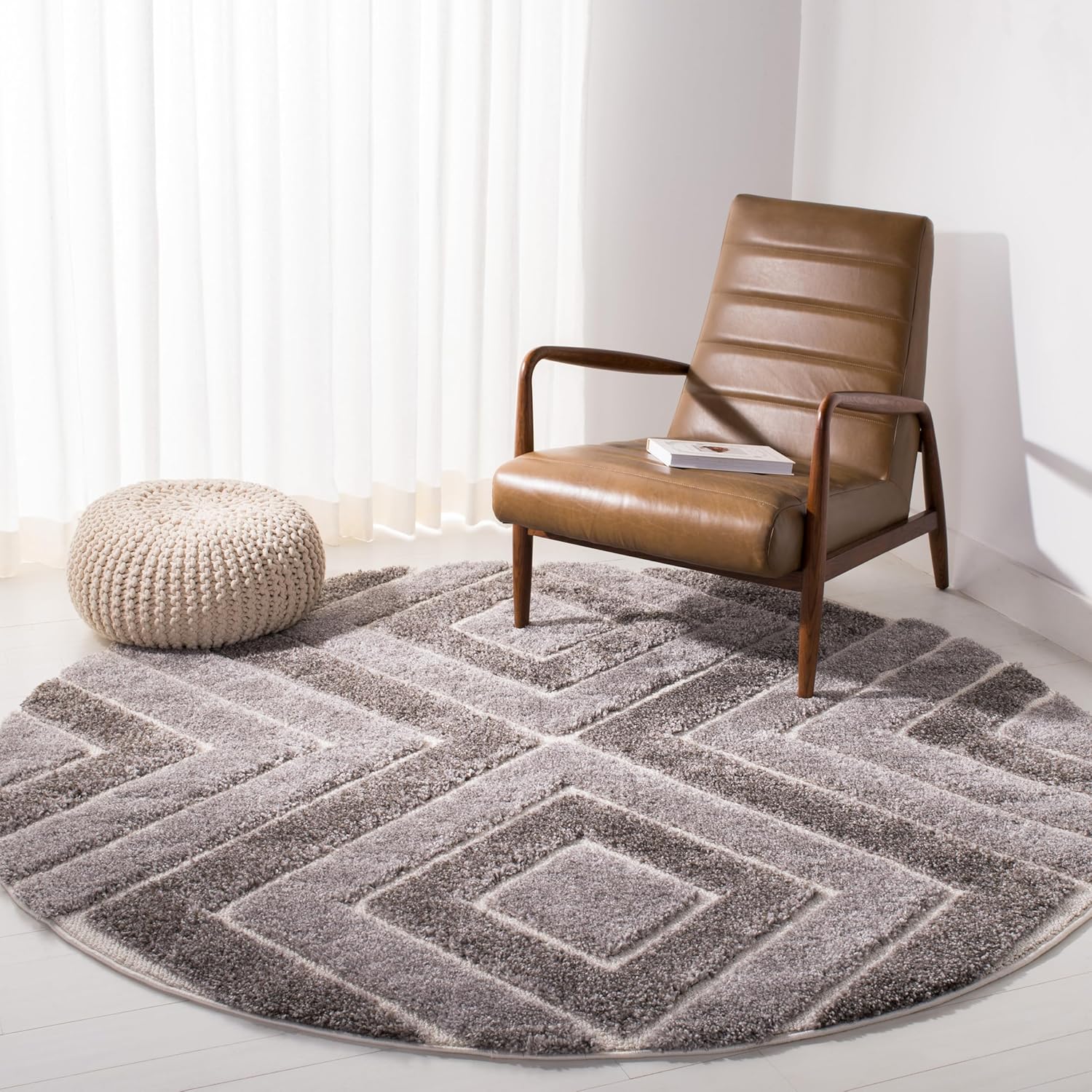 SAFAVIEH Memphis Shag Collection Runner Rug - 2' x 8', Taupe & Grey, Abstract Design, Non-Shedding & Easy Care, 1.2-inch Thick Ideal for High Traffic Areas in Living Room, Bedroom (SG834T)