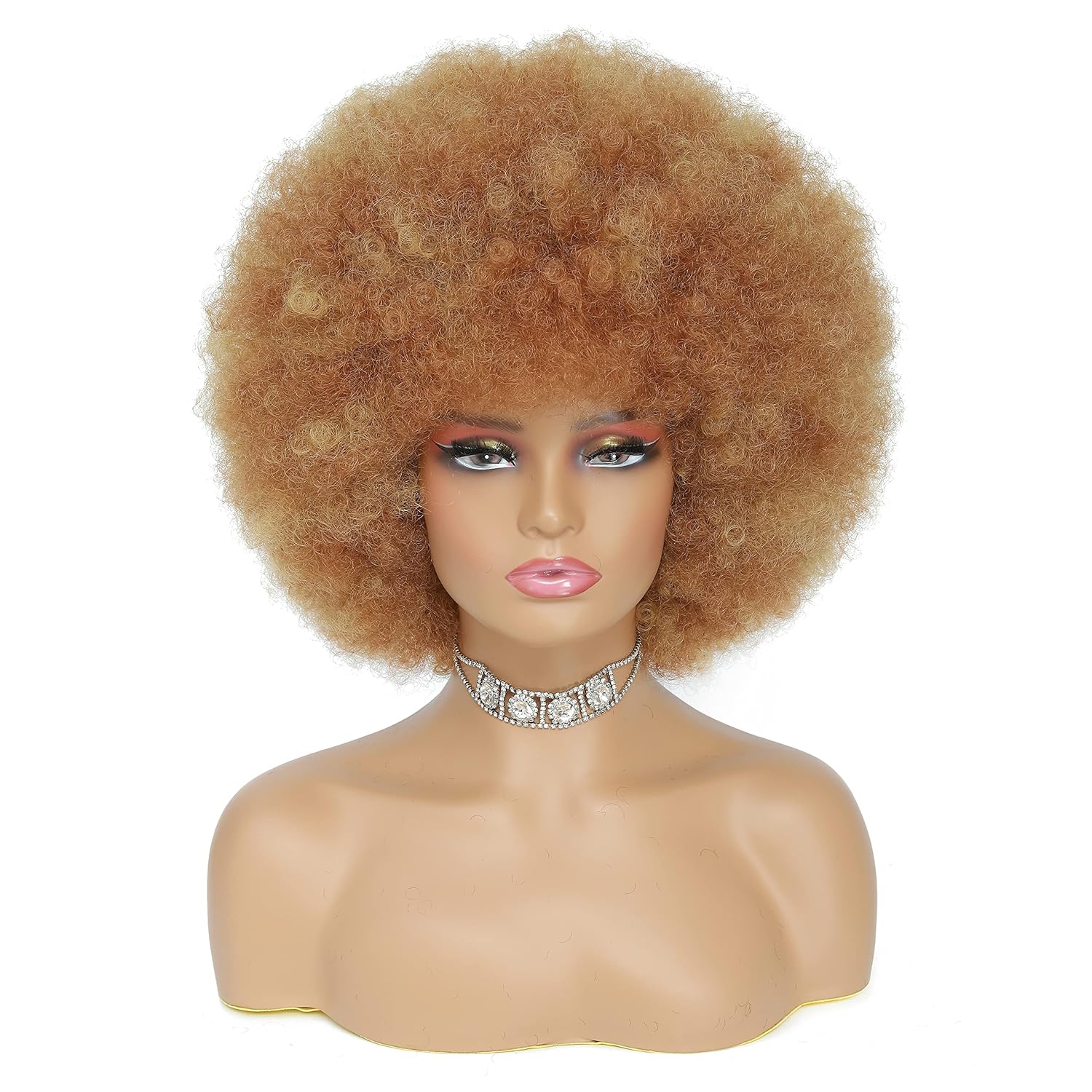 Afro Wig - Soft 70s Afro Wig For Women Blonde Afro Kinky Curly Hair Wigs With Bangs Ash Blonde Short Curly Wig For Men Bouncy Afro Puff Synthetic Hair Afro Wig For Daily Party Use Mix Blonde