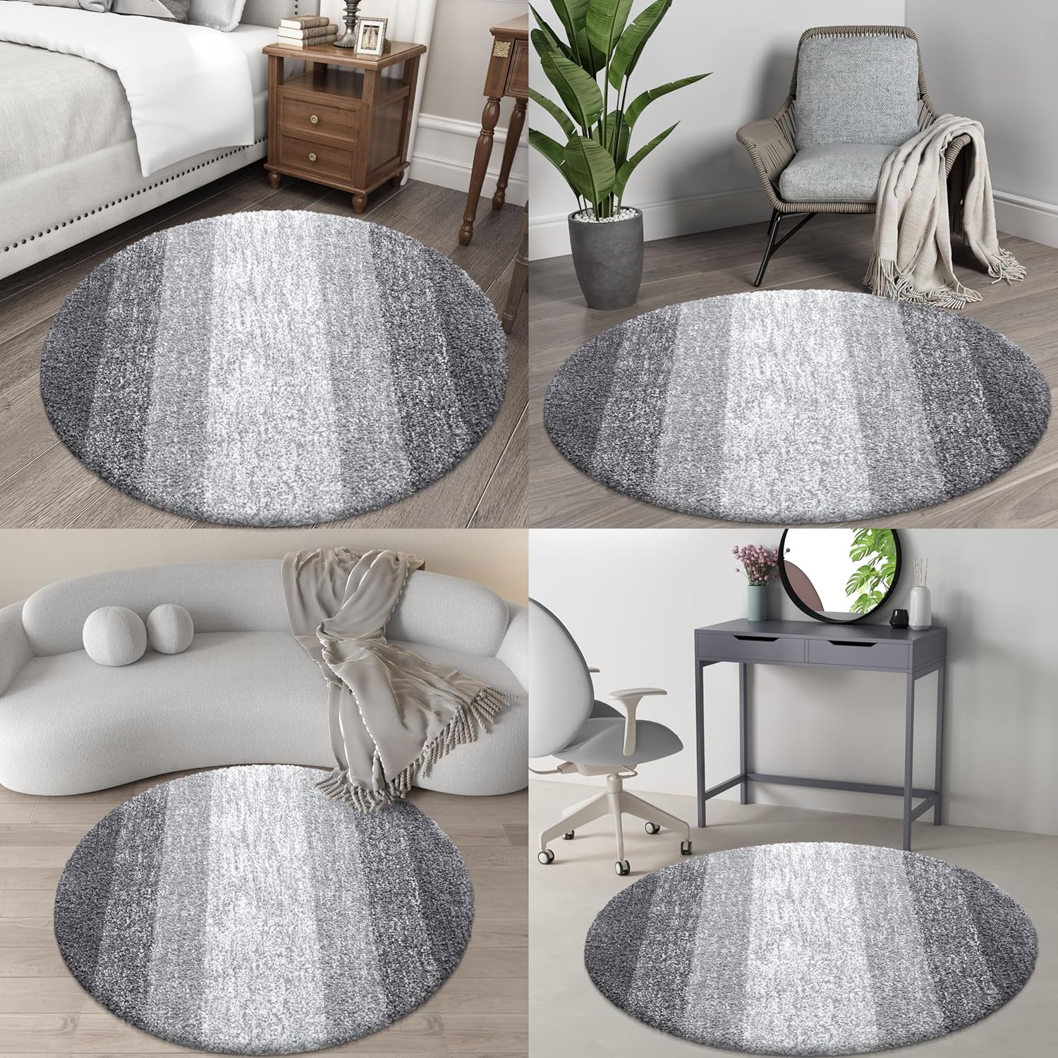 OLANLY 24-inch Round Bathroom Rugs, Extra Soft and Absorbent Microfiber Bath Rugs, Quick Dry Machine Washable Bath Mats for Bathroom Floor, Tub and Shower, Home Decor Accessories, Grey 24-inch Round Grey