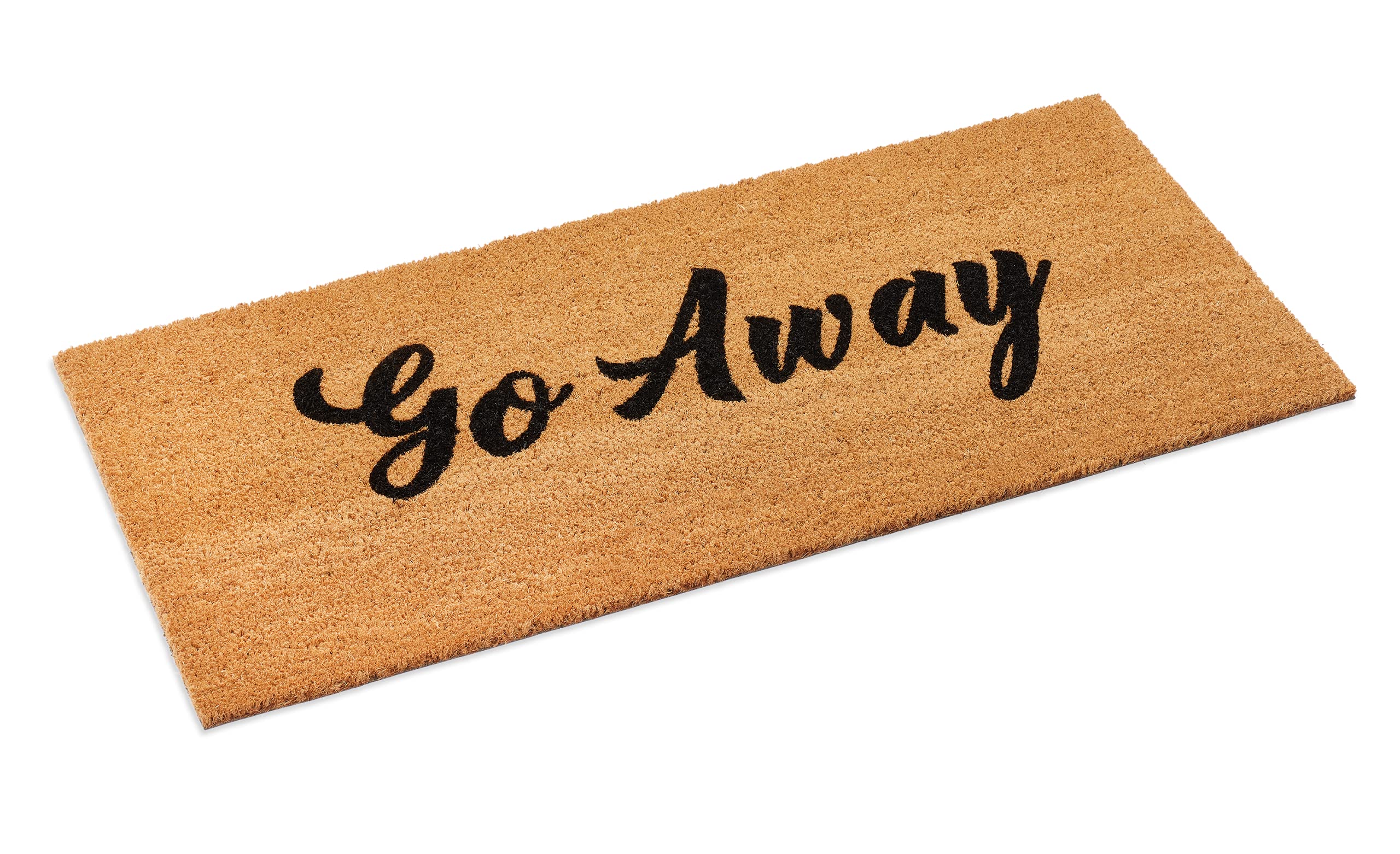 Ecomills Go Away Coir Door Mat, 22" x 47" x 0.5", Large Extended Size, Non Slip Backing, Funny Front Door Welcome Entrance Mat, Natural, Indoor Outdoor, Low Profile, Easy to Clean, Durable Rug