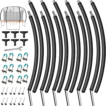 6PCS Trampoline Replacement Curved Pole, Universal Trampoline Enclosure Pole Fits for 8-16FT Curved Pole Trampoline Frame, Replacement Poles Include Foam Sleeve & Hardware for 2 Installation Ways
