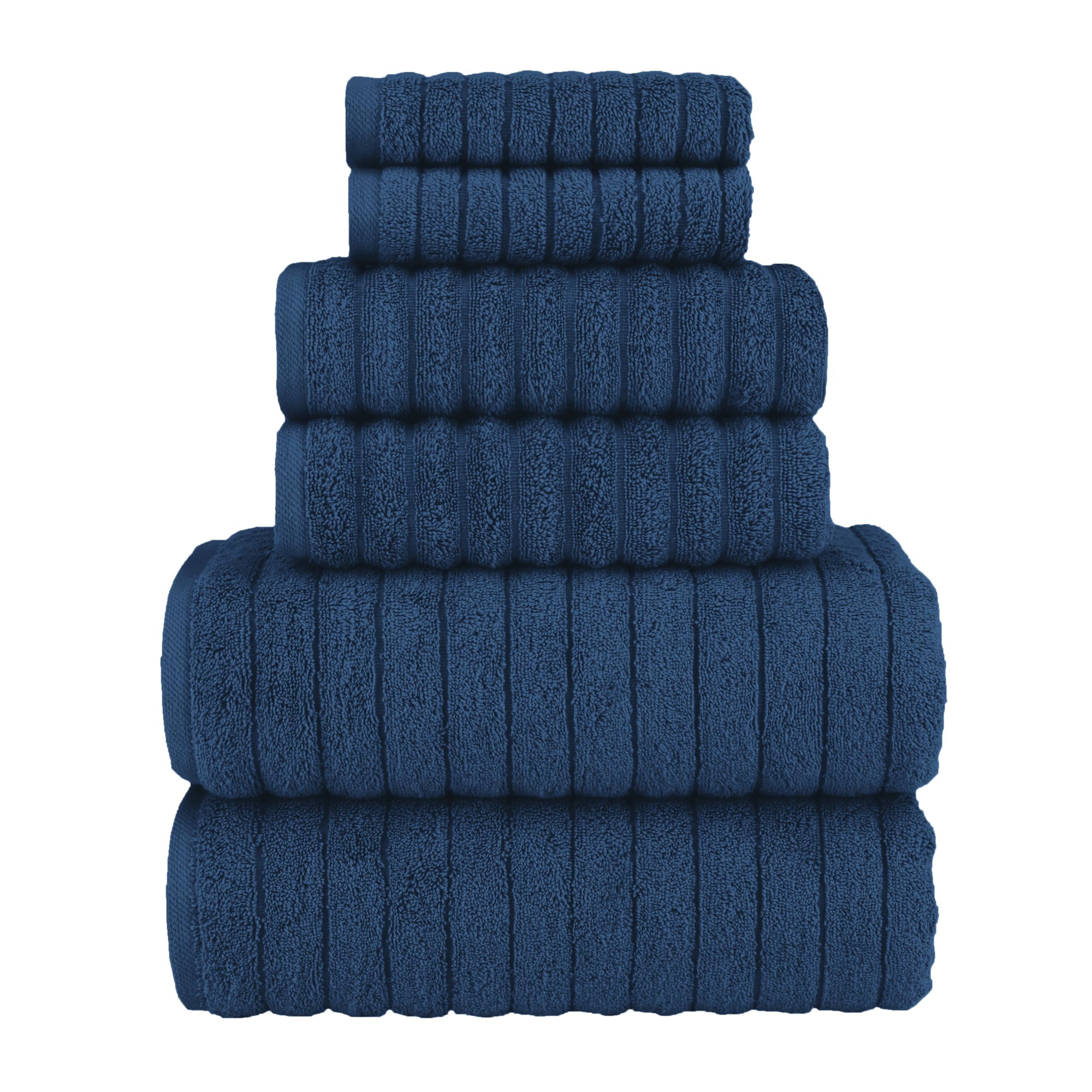Elegant Comfort 100% Turkish Cotton Corduroy Ribbed Luxury Bath Towels 6-Piece Set, Premium Feel - Quick Dry, Highly Absorbent, Contains 2 Bath Towels, 2 Hand Towels, and 2 Washcloths, Navy
