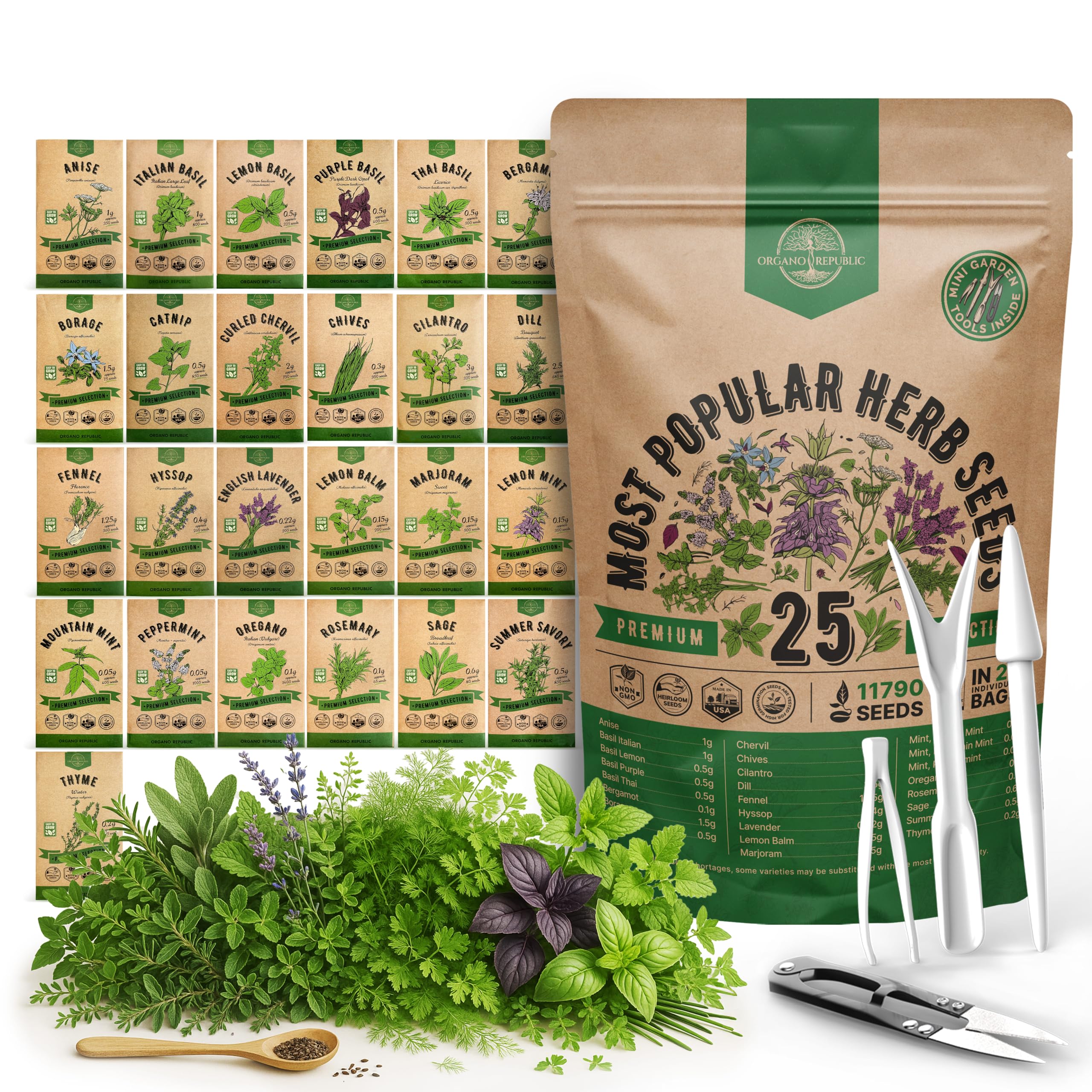 25 Most Popular Herb Seeds Variety Pack - 11,700 Non-GMO Heirloom Seeds for Planting Herbs in Individual Seed Packets for Hydroponic, Indoor & Outdoor Gardening