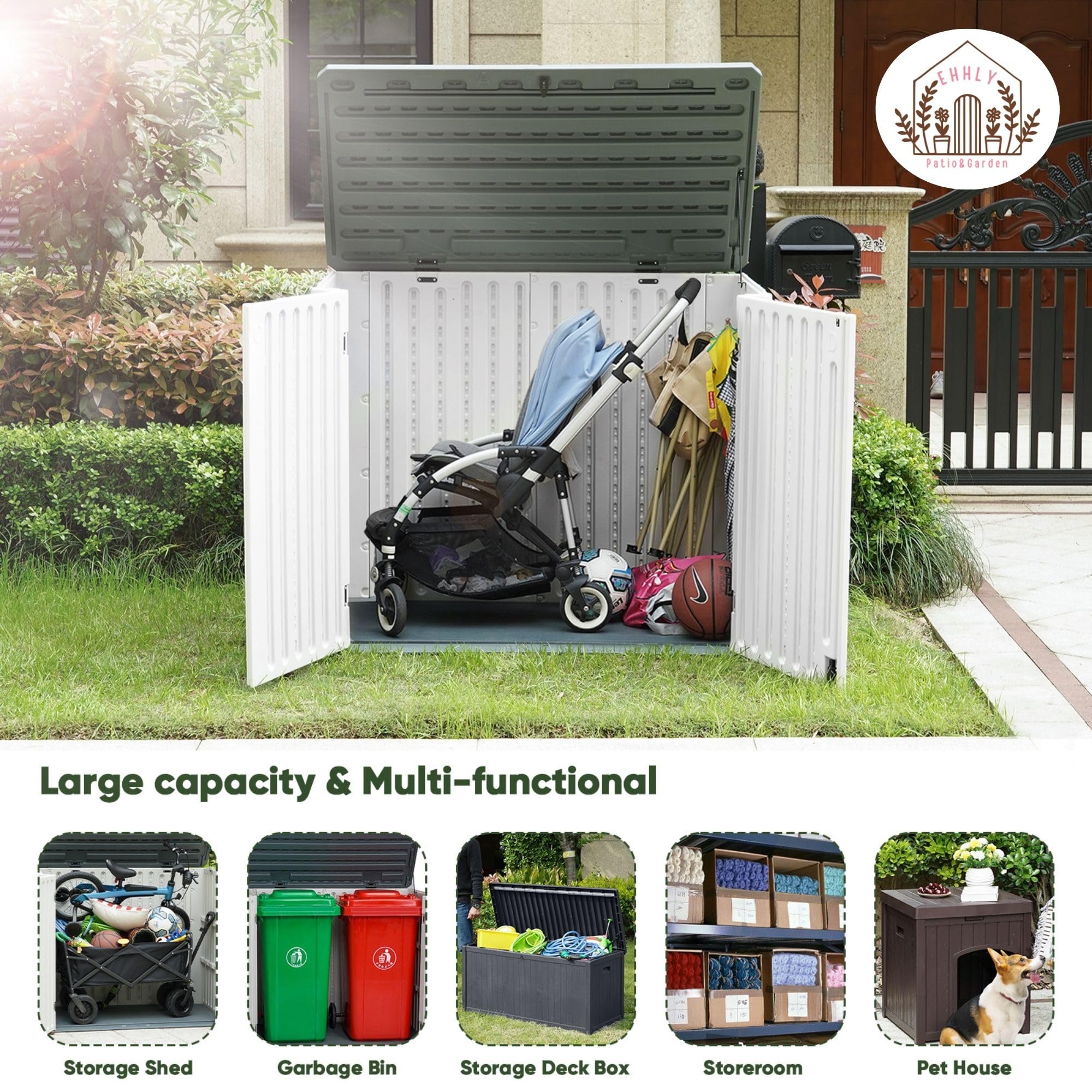 KINYING Larger Mrosaa Horizontal Resin Outdoor Storage Shed,38 Cu