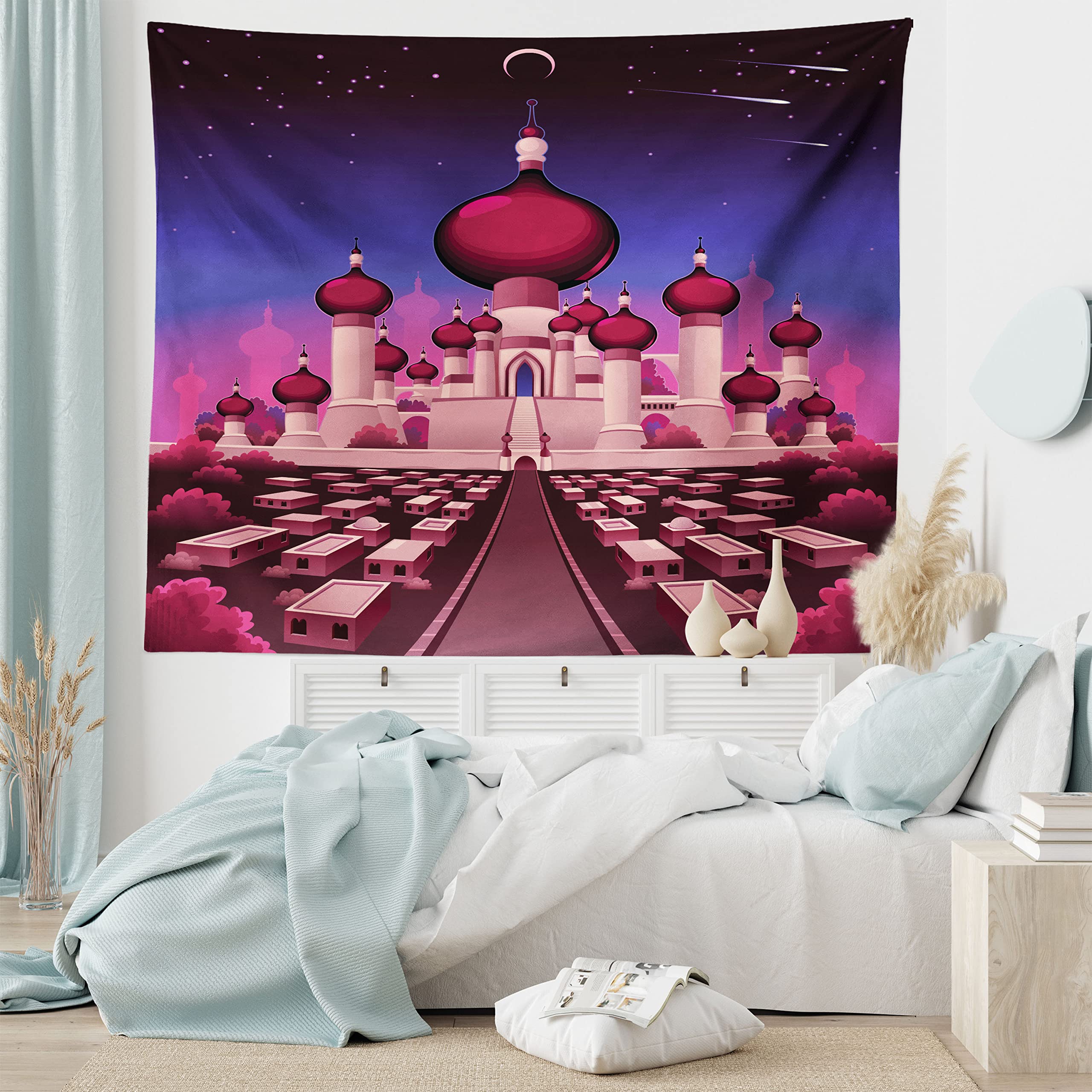 ABAKUHAUS Fantasy Tapestry, Arabian Castle at Night Oriental Fairy Tale Palace Landscape Illustration - Image 4