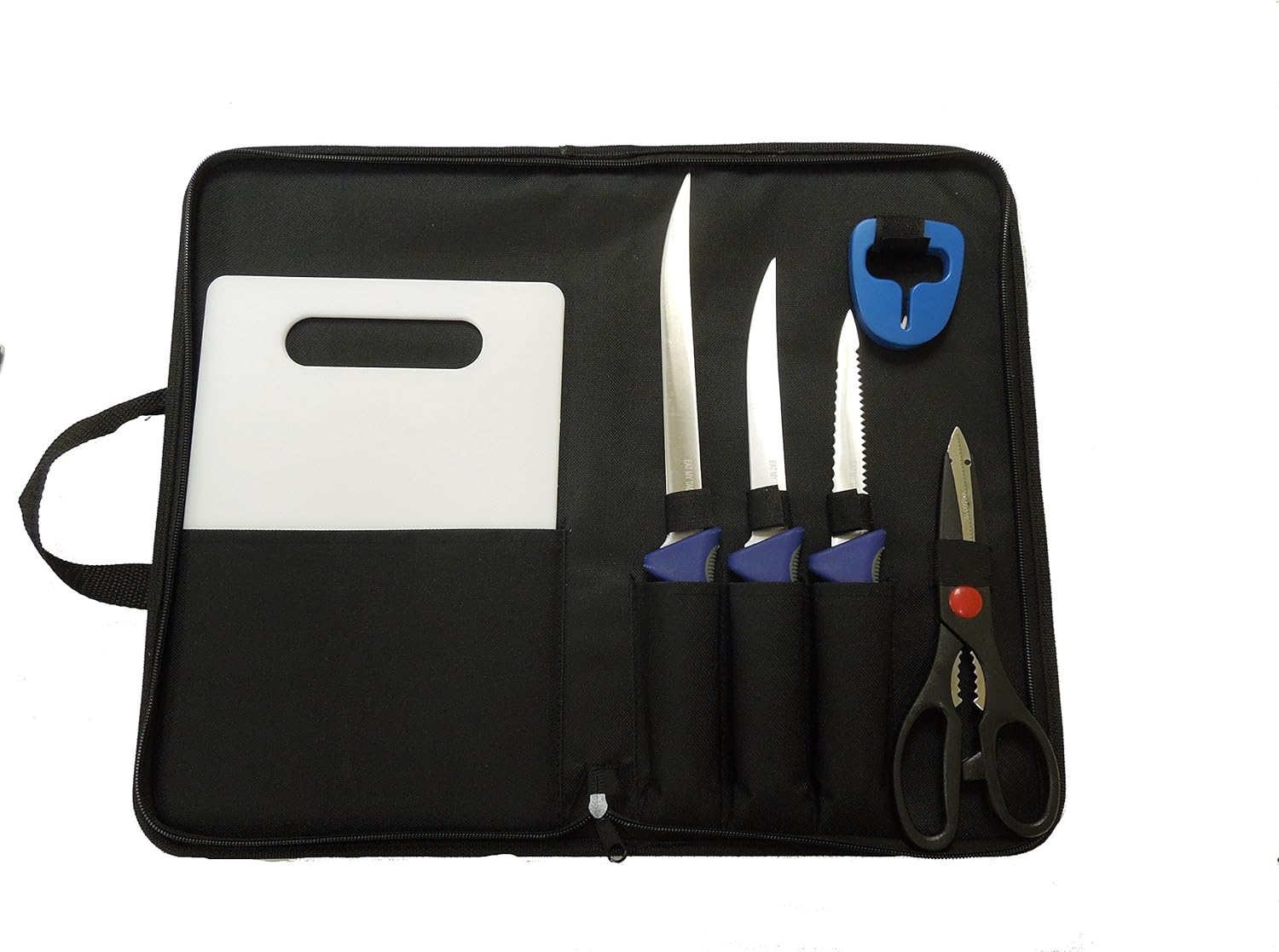 EAT MY TACKLE Stainless Filet Knife Set with Rigging Scissors, Cutting Board, Sharpener, and Carrying case
