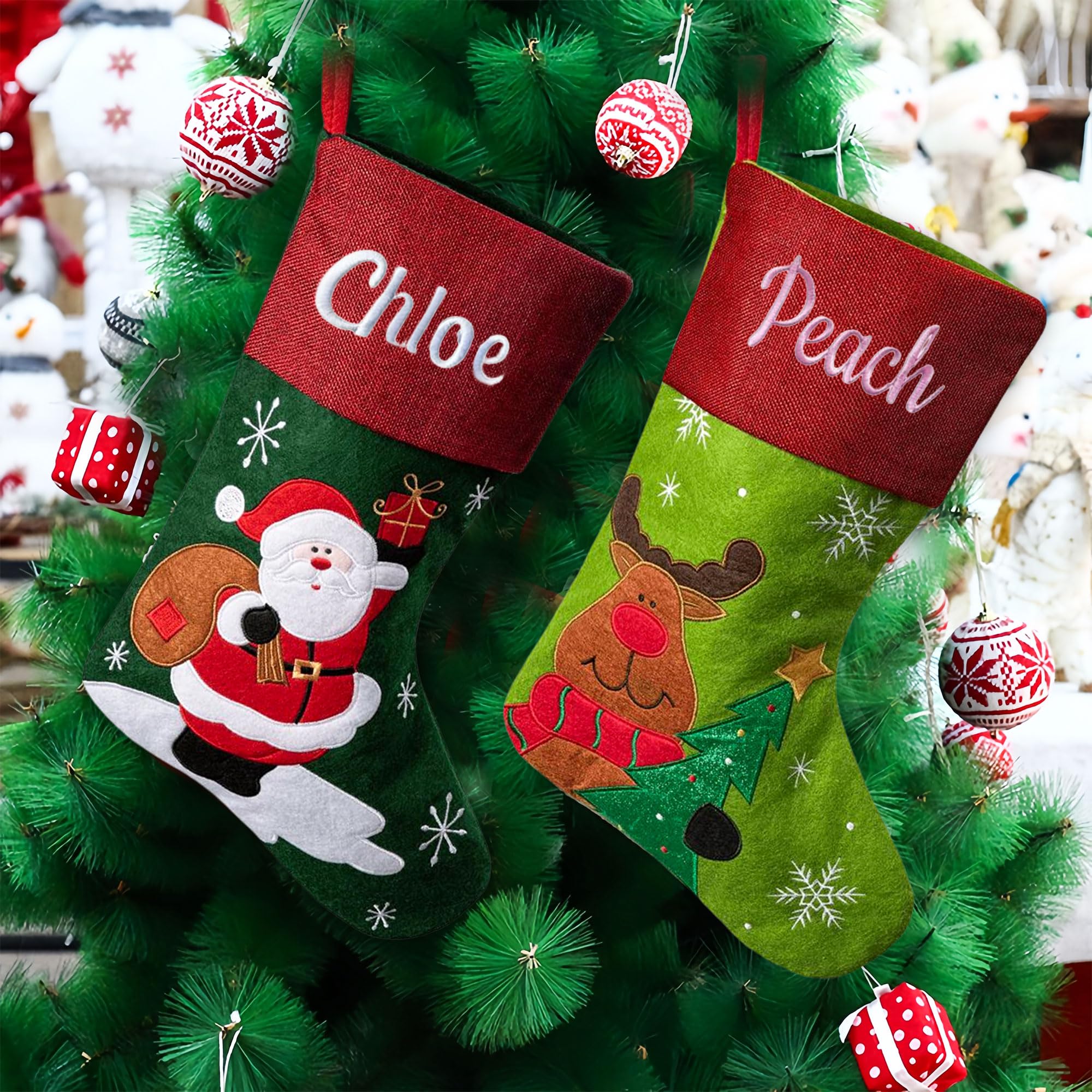 Weihnachtsstrumpf Personalisiert mit Name, 44cm Nikolausstrumpf weihnachtsstrümpfe Personalisierten, Weihnachtsstrümpfe Familiendekorationen, Gestickte Weihnachtsstrümpfe