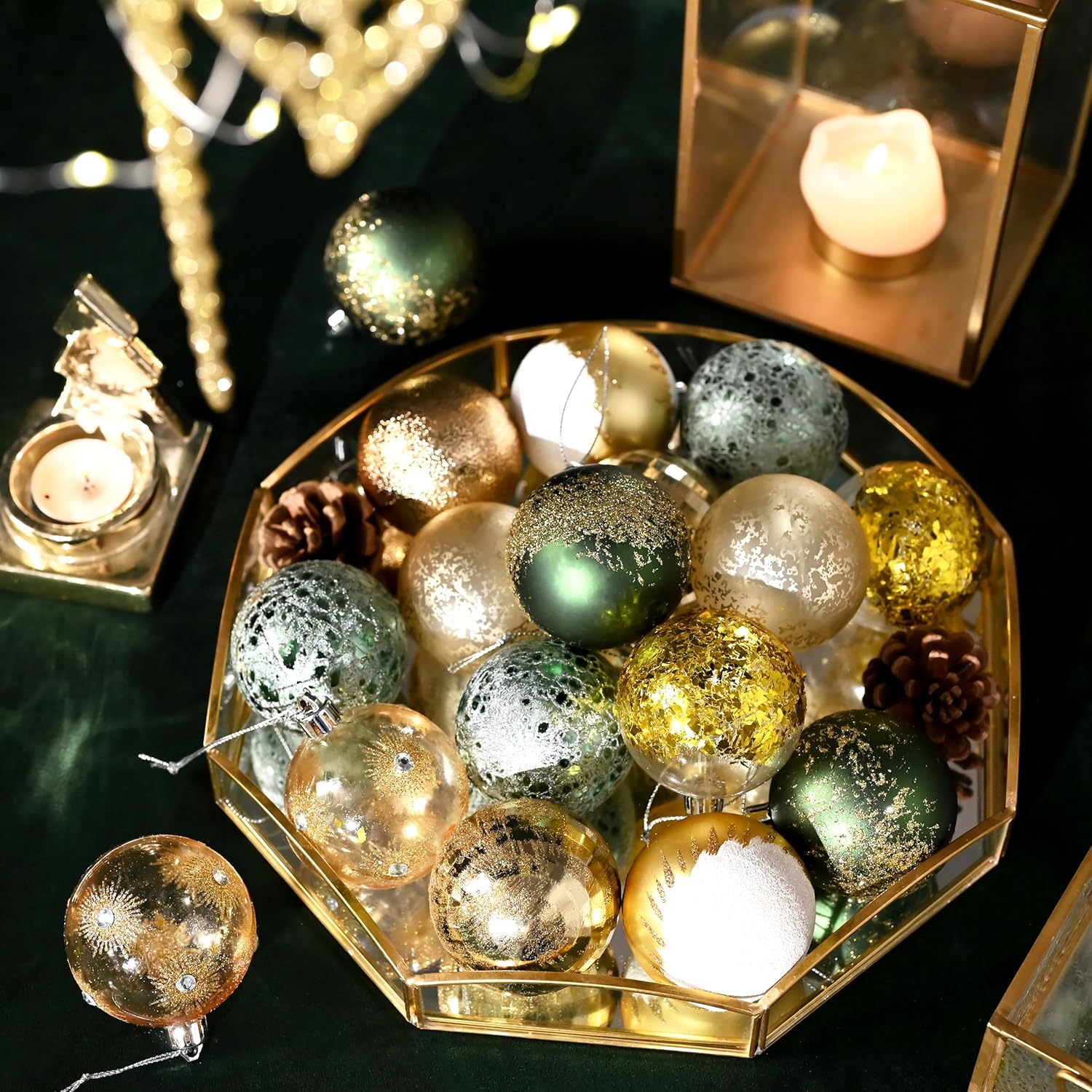 DecorbyHannah Green Gold Christmas Ornaments, 20ct 2.36 inch Ball Ornaments for Christmas Tree Decorations, Shatterproof Plastic Decorative Hanging Balls Bulk for Xmas Home Party Holiday Table Decor - Image 6