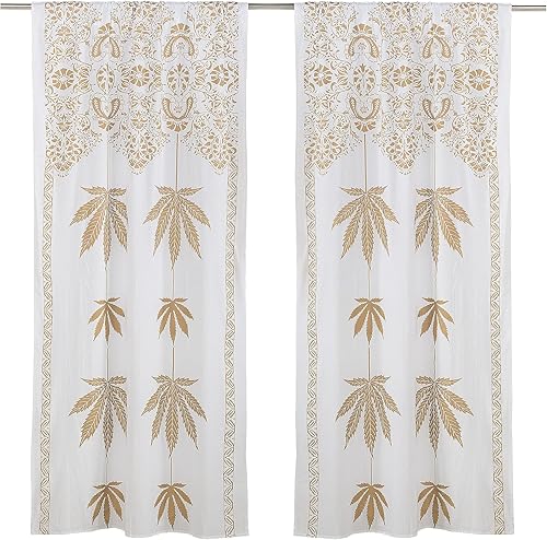 Miniatura 9 de Popular Handicrafts Cortina de ventana con estampado de hojas de oro, estilo hippie, indio, bohemio, para dormitorio, sala de estar, balcón, cenefa,