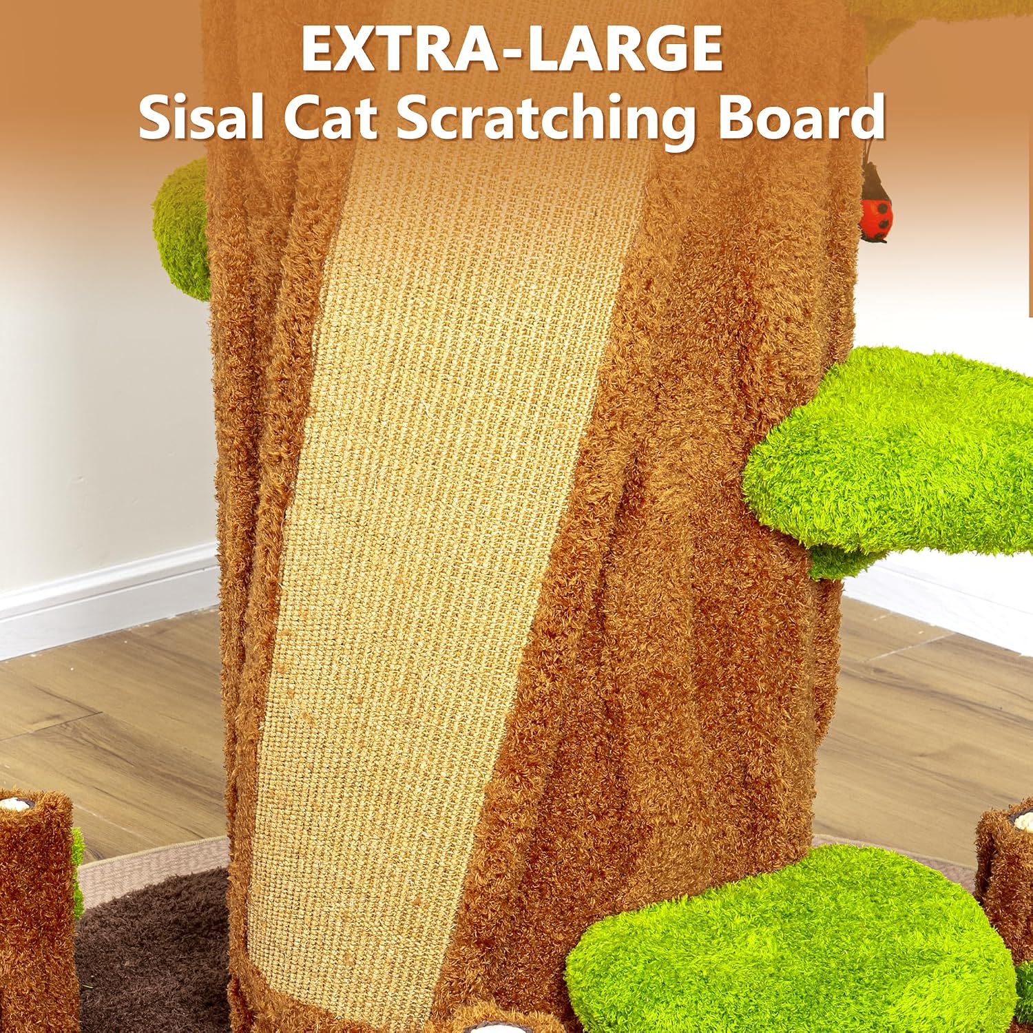 Bifanuo Cat Tree Tower, 88.6 Inches Tall, Brown and Green, Multi-Level with Platforms, Condos, Scratching Posts, Hanging Toys