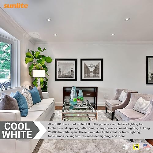 Miniatura 5 de Sunlite 41826 LED PAR16 - Bombilla de inundación empotrable de cuello corto de 6 vatios, (reemplazo halógeno de 50 W), 500 lúmenes, base E26 media,