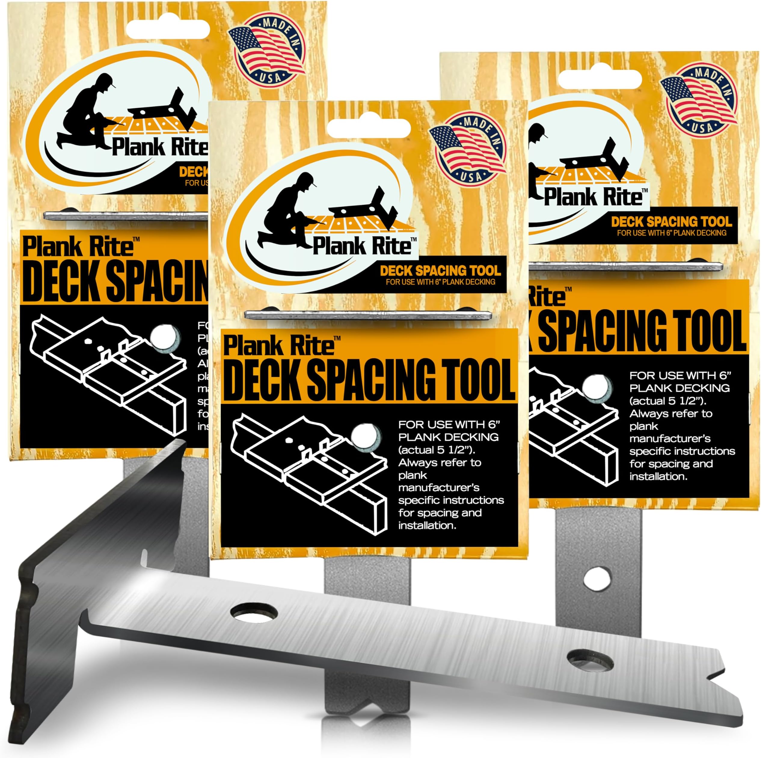 Steel Deck Spacing and Fastening Tool 3 Pack for Use with 5-1/2 Inch Deck Boards | Works for Treated Wood or Composite Decking | Deck Jig for Professional Neat Finish | Made in USA