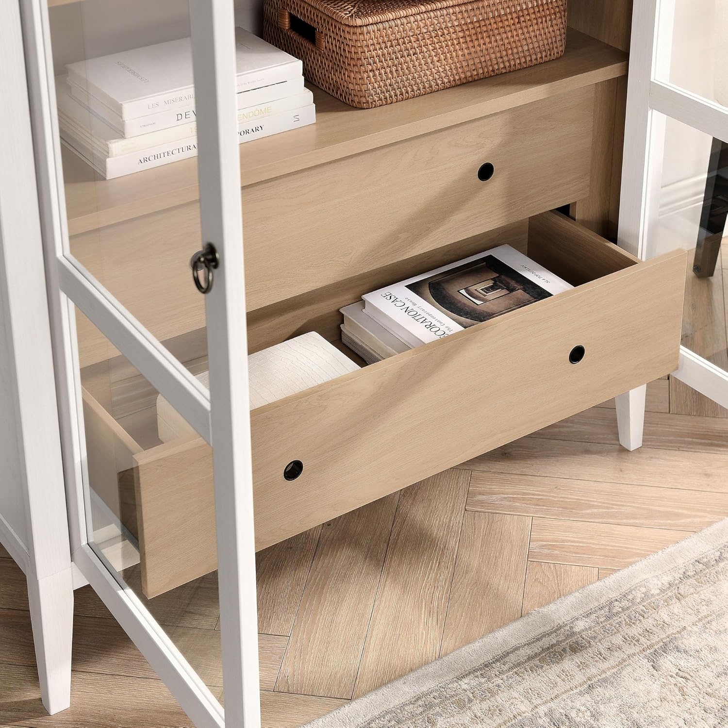 Close-up of an open drawer in the Modway Nolan cabinet