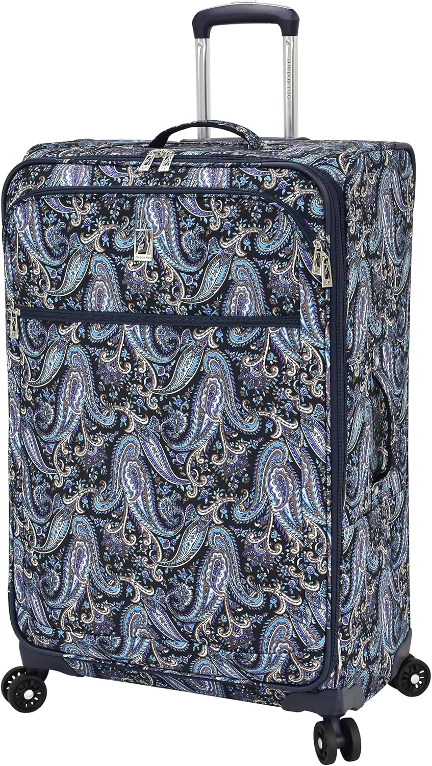 London Fog Mayfair 29 Inch Expandable Softside Spinner Suitcase, Navy White Paisley