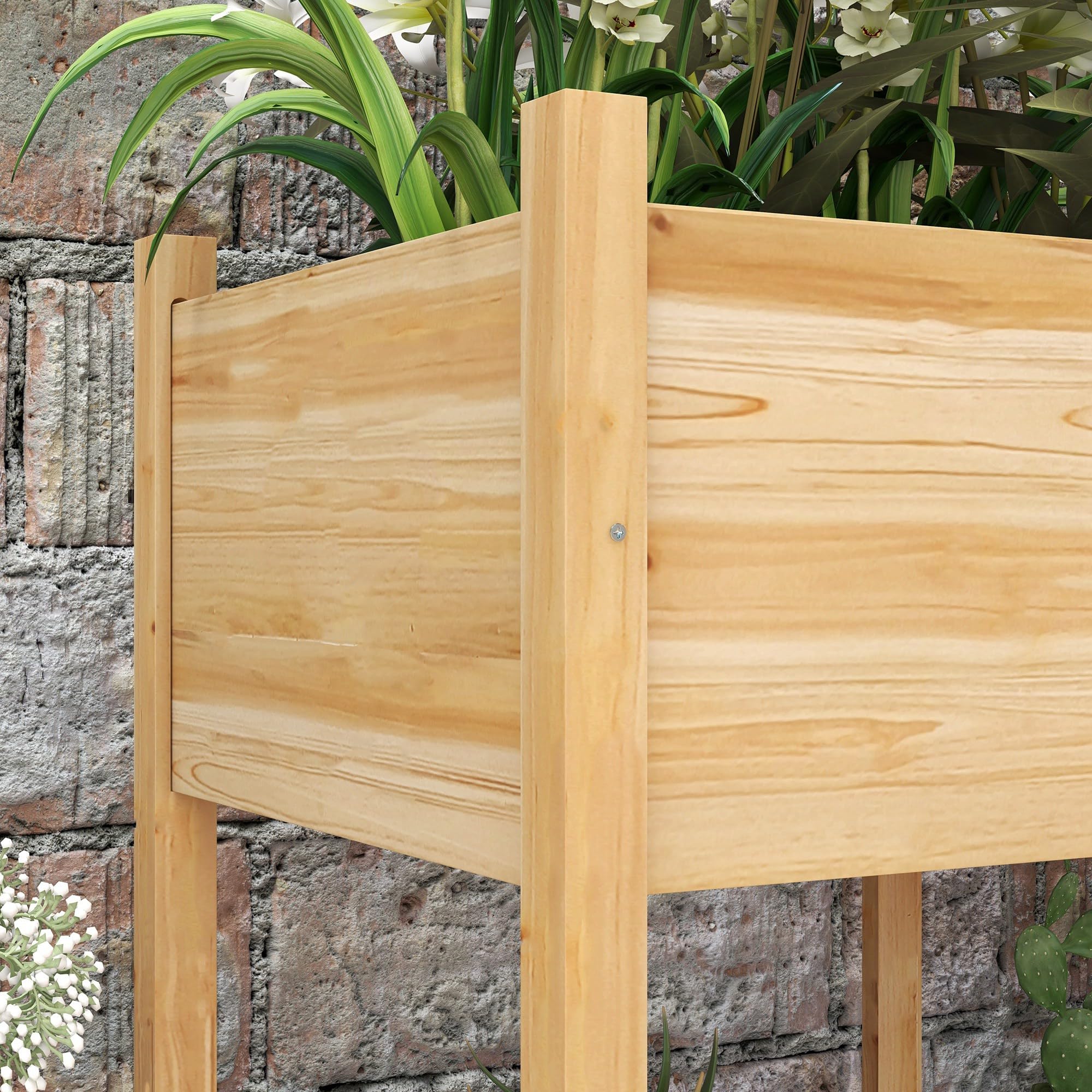 Outsunny Huerto Urbano Elevado Mesa de Cultivo de Madera 115x55x80 cm Jardinera de Cultivo con Tela no Tejida Carga 100 kg para Cultivo Plantas Flores Verduras Natural