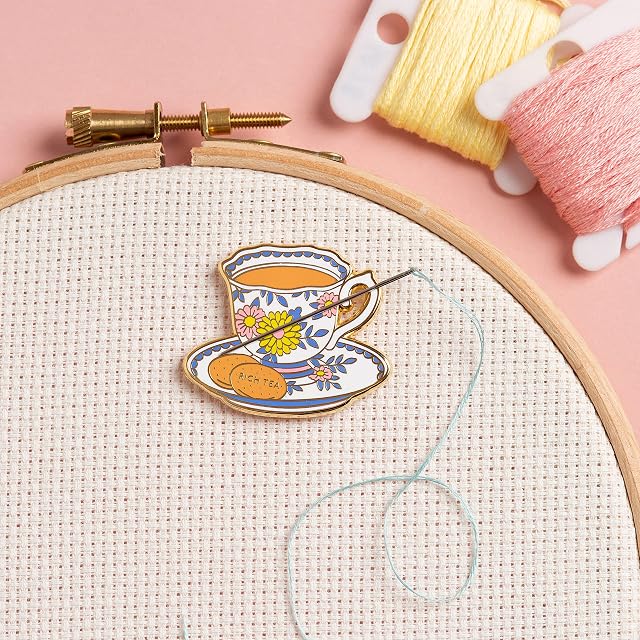 Caterpillar Cross Stitch Needle Minder - Teacup for Cross Stitch, Sewing, Embroidery and Needlework Accessories, Enamel and Magnetic