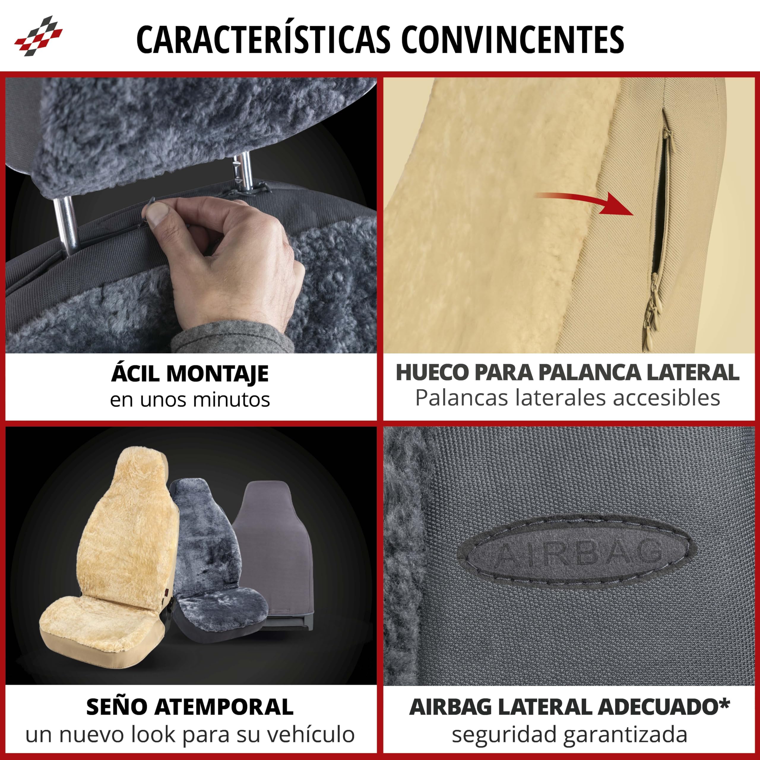 Walser Funda de Asiento de Coche de Piel de Cordero Zoya, Funda de Asiento 100% Piel de Cordero para Coche, Cubierta de Cuero de Oveja de 1 Pieza para los Asientos Delanteros del Auto Beige