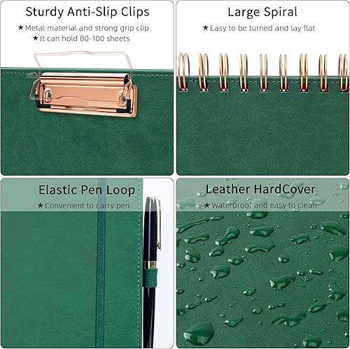 Miniatura 4 de Ospelelf Portafolios de Portapapeles de Cuero con Bloc de Notas para Tamaño Carta, Carpeta Portapapeles Espiral con Bolsa de Almacenamiento con