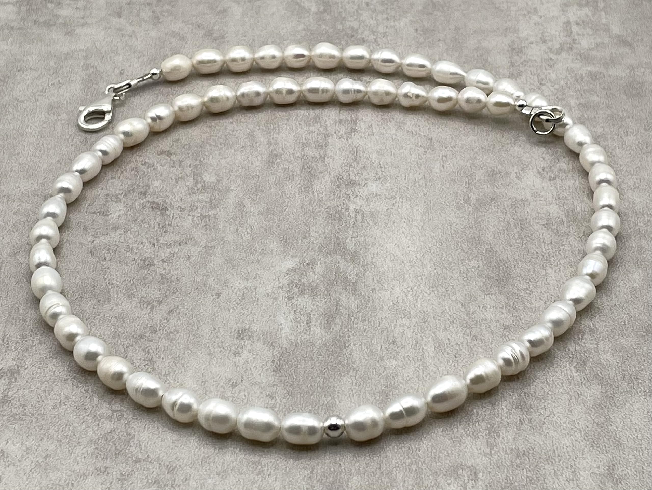 Collana con Perle Bianche d'Acqua Dolce, Girocollo Argento 925, Gioielli Classici, Bijoux Matrimonio, Collana per la Sposa, Regalo per Donne