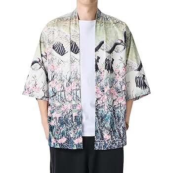 PRIJOUHE Men's Lightweight Kimono Jacket Seven Sleeve Open