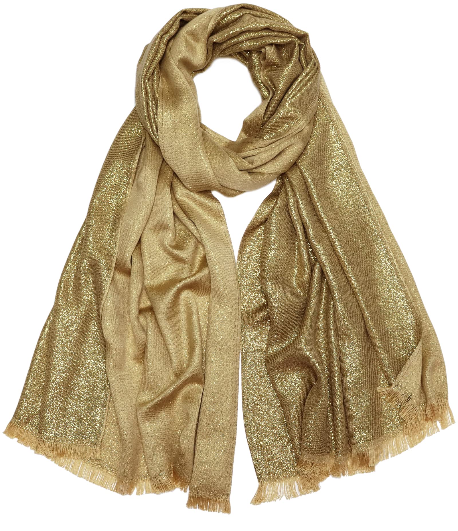 Châle pashmina métallique étincelant pour femme - Longue écharpe de fête - Couleur unie - Deux tons