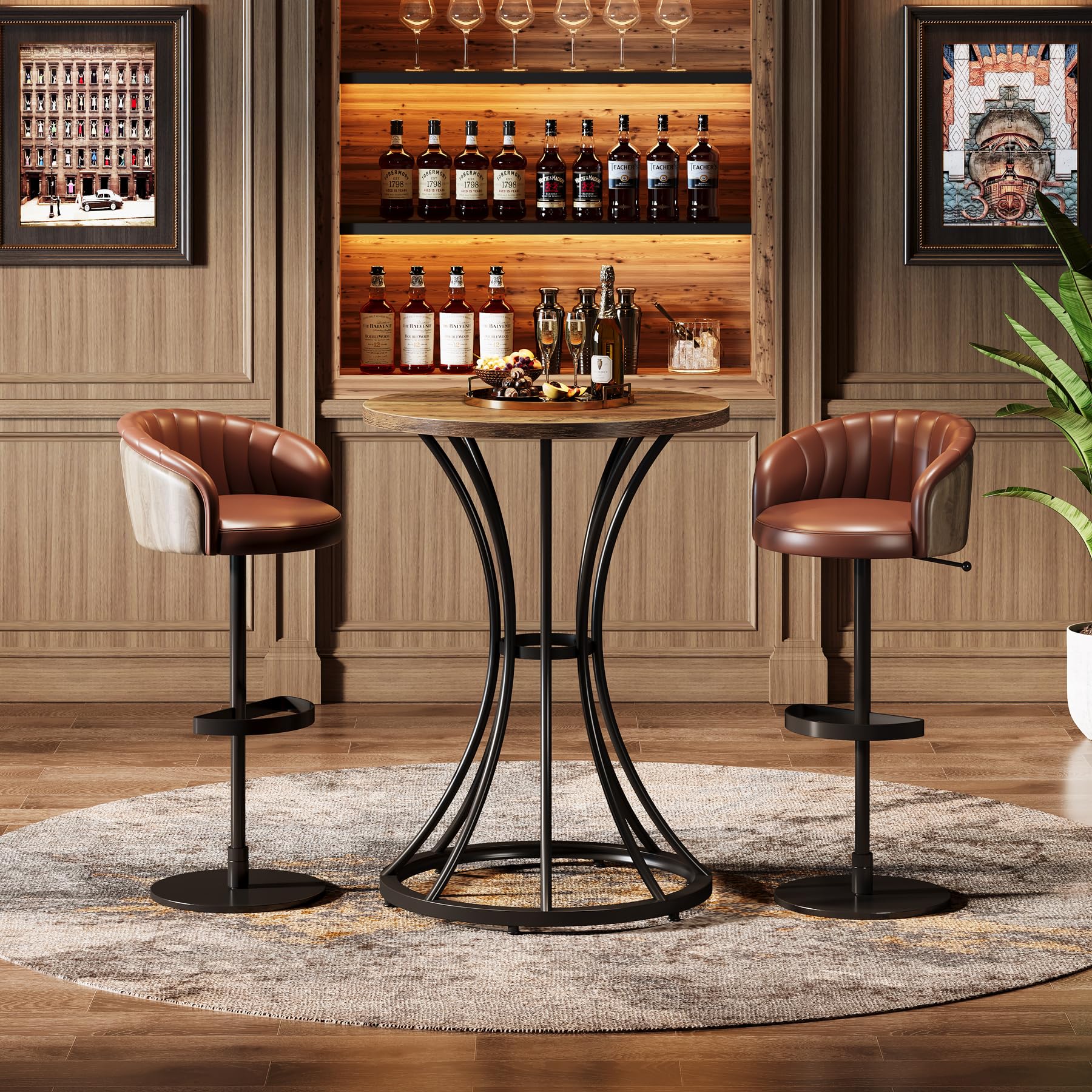 Tribesigns Table haute ronde de 95 cm de haut, table de bistrot, plateau de table 60 x 60 cm, pour cuisine, bar, salon, marron