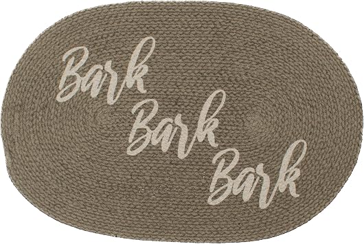 Decorative Dog Feeding Mat/Rug for Bowl Natural Cotton Easy Clean Bark Oval 15" x 23" Gray