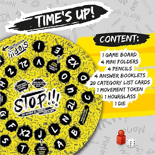 Miniatura 5 de RONDA Juego de mesa Stop para familiares y amigos, incluye carpetas de tablero de juegos, lápices, bloc de notas, categoría, tarjetas, juego de