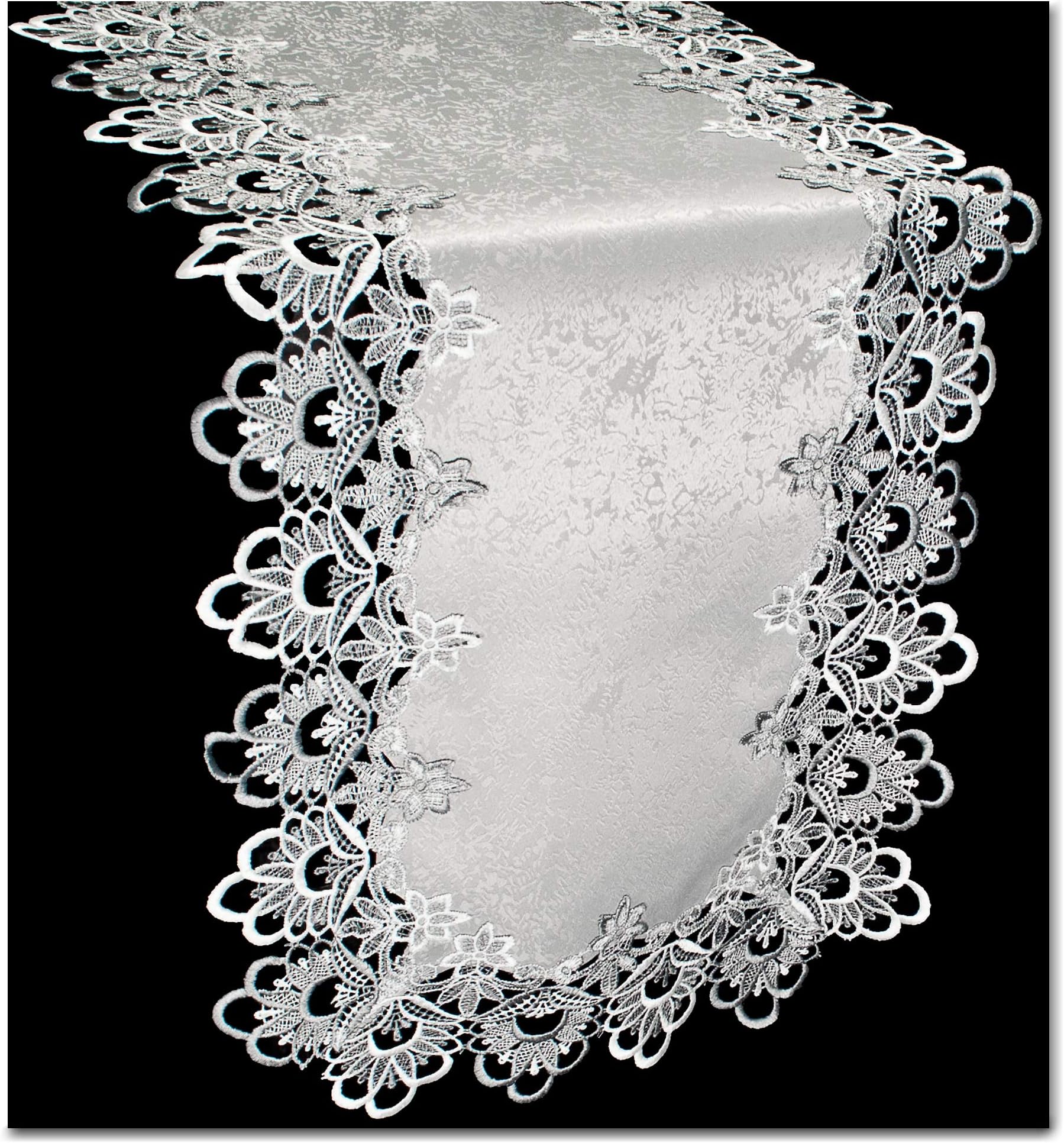 Table Runner Dresser Scarf Coffee Table Runner with Silver Gray European Lace and Antique Fabric, Size 36 x 16 inches