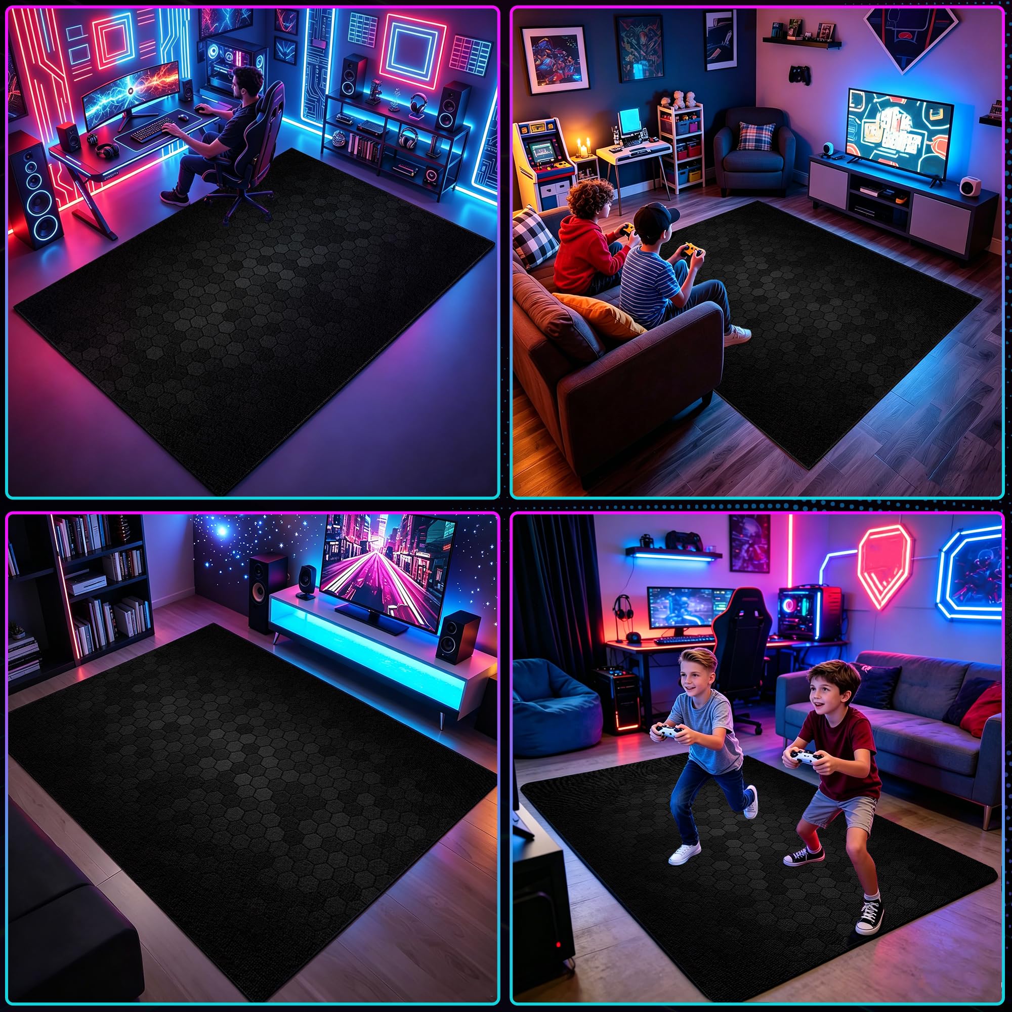 Gaming Teppich 3D Junge Coole Für Teenager Kinderzimmer, Geeignet Schlafzimmer E-Sport Zimmer Gaming Zimmer Für Teppich Jungen Bodenschutzmatte 90 x 120 cm
