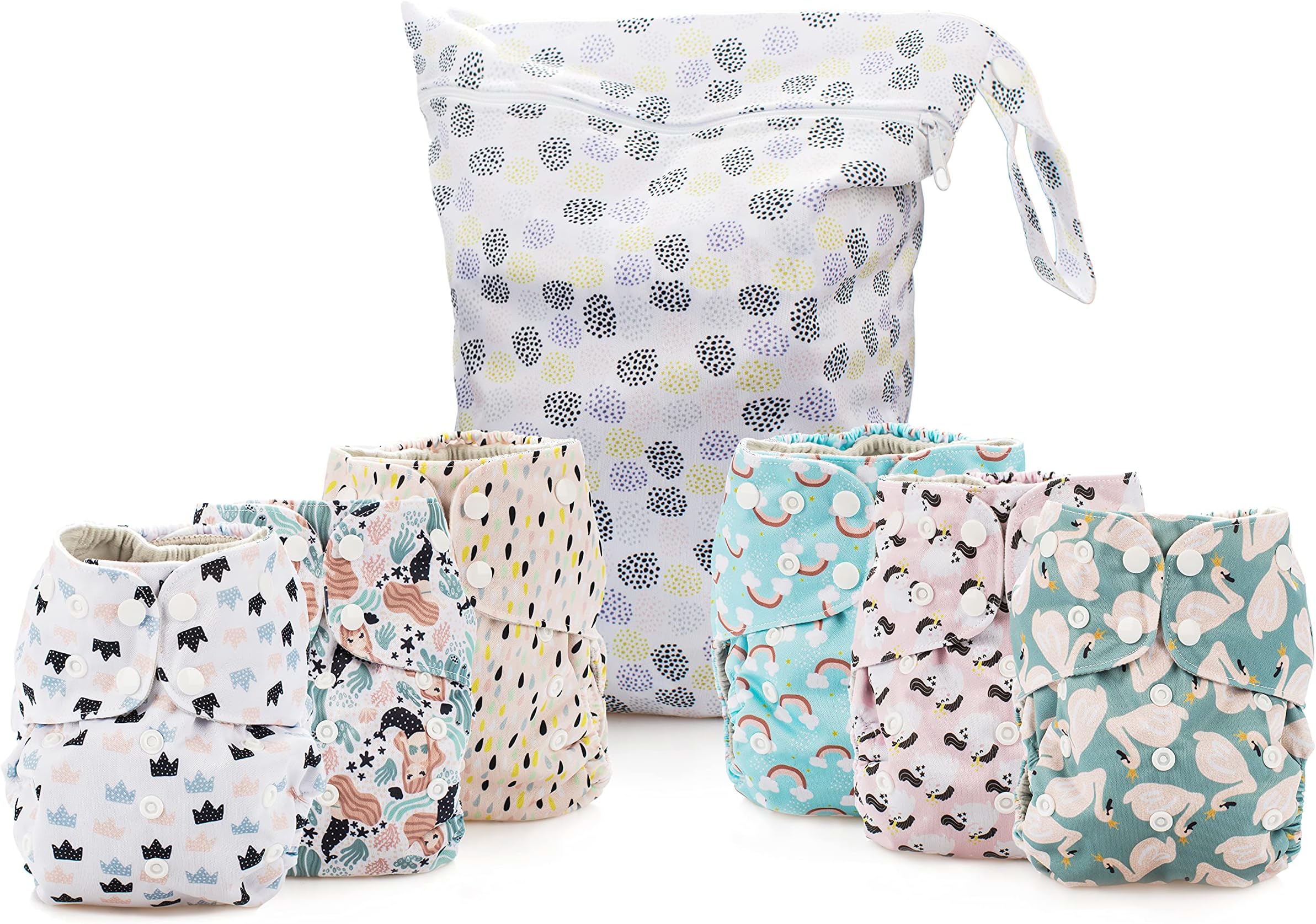 Simple Being Reusable Cloth Diapers- One Size Adjustable, Washable Soft Absorbent, Waterproof Cover, Eco-Friendly Unisex Baby Girl Boy, six 4-Layers Microfiber Inserts (Whimsical)