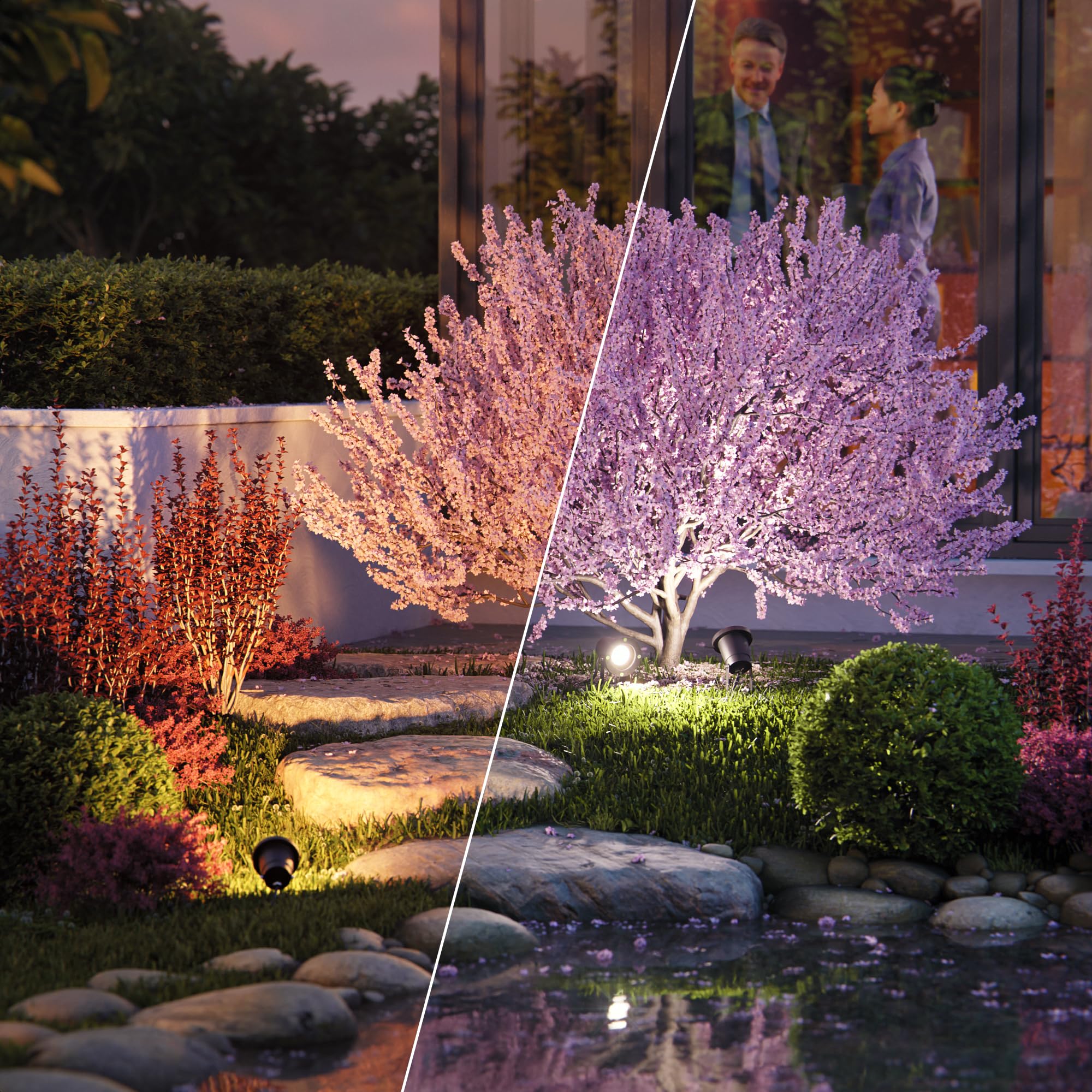 ledscom.de 3x LED Gartenstrahler DUK schwarz Erdspieß für außen, Aluminium, IP65, inkl. Smart Home RGBW GU10 LED Lampe, 5,41W, 473lm