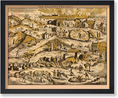 Poster Master Póster vintage del progreso del peregrino, impresión de historia, arte de ciudad celestial, arte de Jerusalén, regalo para hombres,