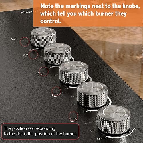 Miniatura 8 de Karinear Placa de cocina eléctrica de 36 pulgadas, 5 quemadores, control de perilla de estufa eléctrica, 9 niveles de potencia, indicador de calor