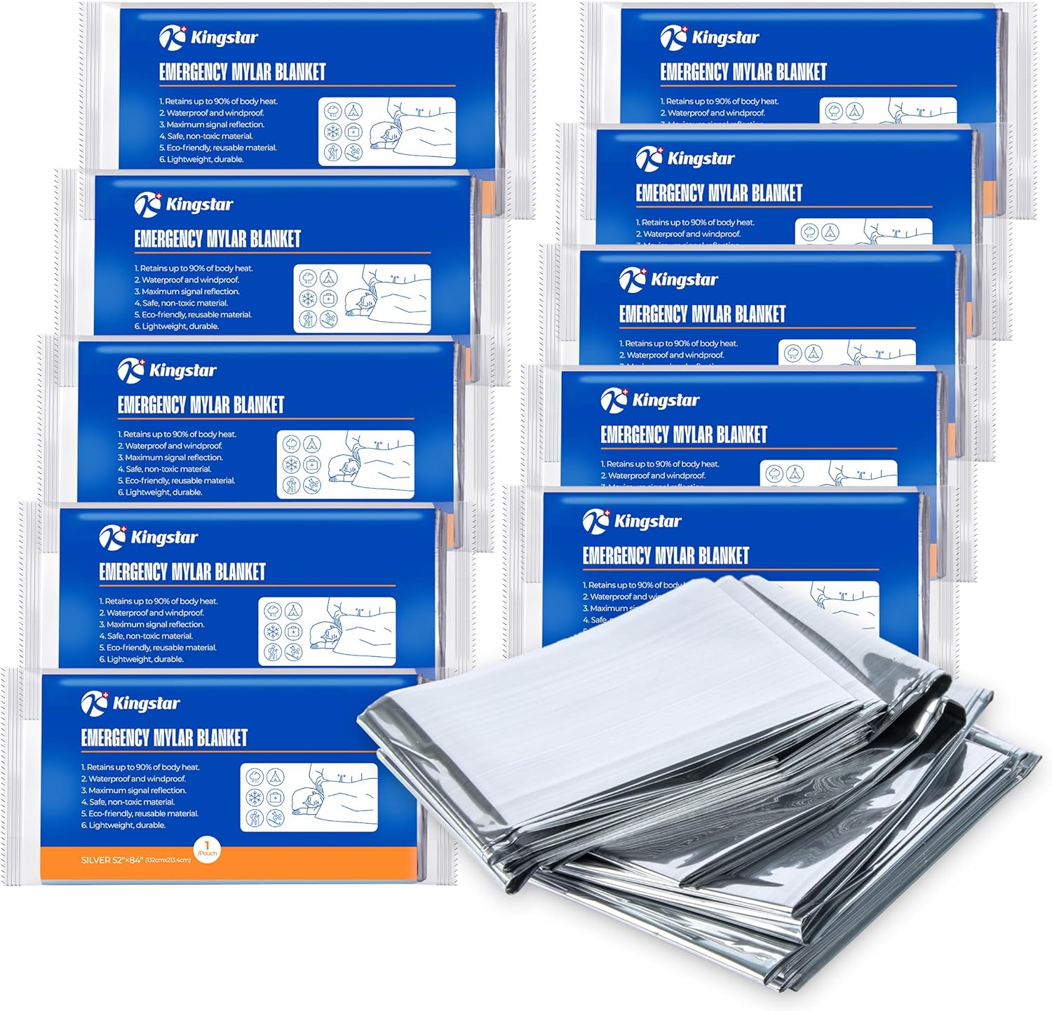 Emergency Blankets 10 Packs, 84″ L x 52″ W, Bulk Survival Blankets for Disaster Prep & Homeless Care, Heavy-Duty Reusable Mylar Retains Body Heat in Extreme Cold, A Must-Have for Car Kits Emergency Blankets 10 Packs, 84″ L x 52″ W, Bulk Survival Blankets for Disaster Prep & Homeless Care, Heavy-Duty Reusable Mylar Retains Body Heat in Extreme Cold, A Must-Have for Car Kits