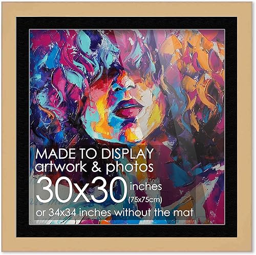 Marco natural de 30 x 30 pulgadas con foto negra mate Muestra tu póster bajo el protector contra roturas de acrílico UV, con respaldo de tablero de