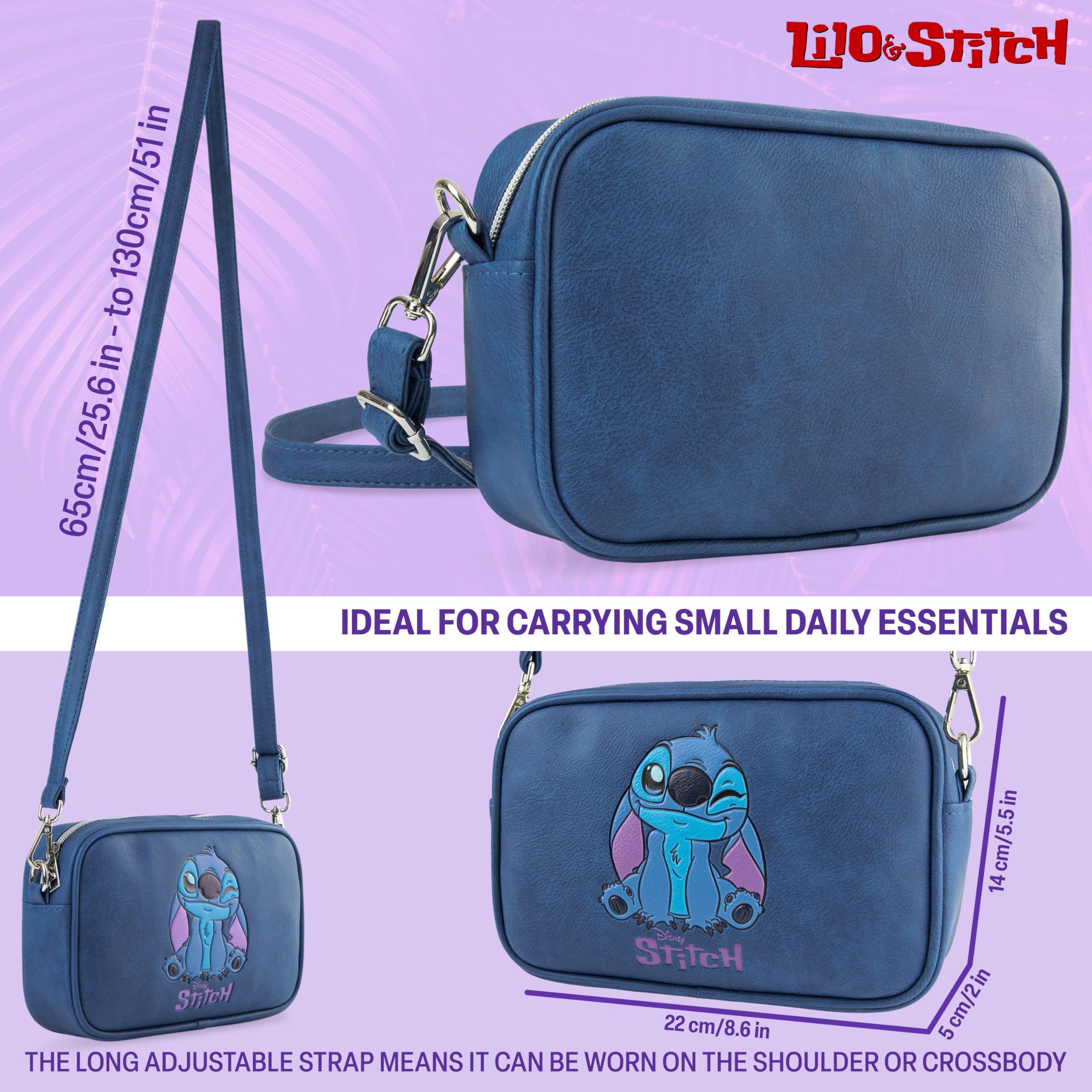Disney Stitch Sac Bandoulière Fille et Ado, Sac à Main Simili Cuir pour Shopping, Voyage, Sorties, Idée Cadeau Fille (Bleu Stitch)