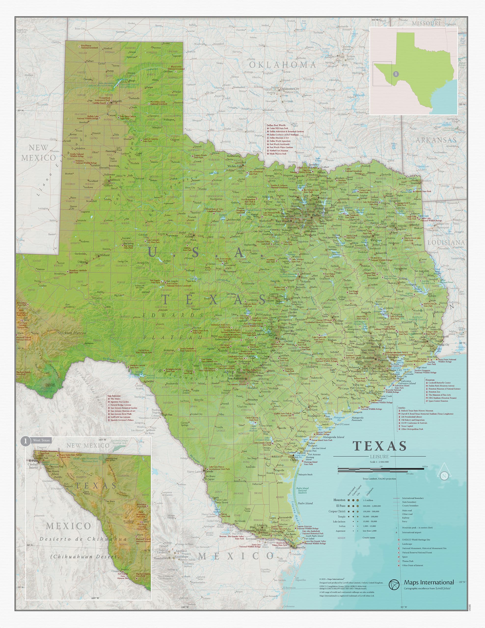 Carte du Texas murale plastifiée pour éviter les déchirures et étudier la géographie