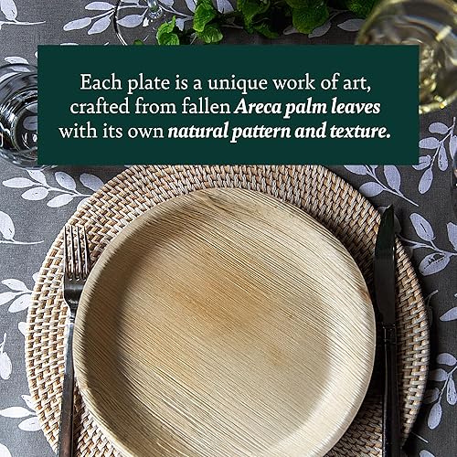 Miniatura 7 de Chic Leaf Platos de hoja de palma como platos desechables de bambú redondos de 10 pulgadas (20 platos)  Platos 100% compostables, biodegradables y