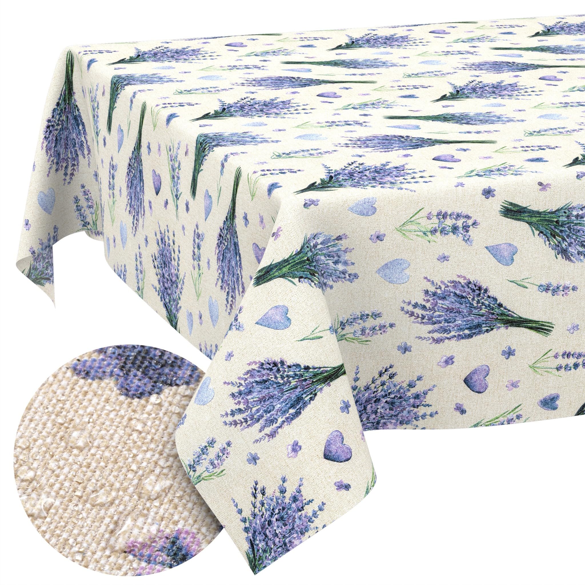 ANRO Washable Tablecloth Lavender Purple Rectangular 180 x 140 cm - Water Resistant Indoor Outdoor Lotus Effect Cut Edge
